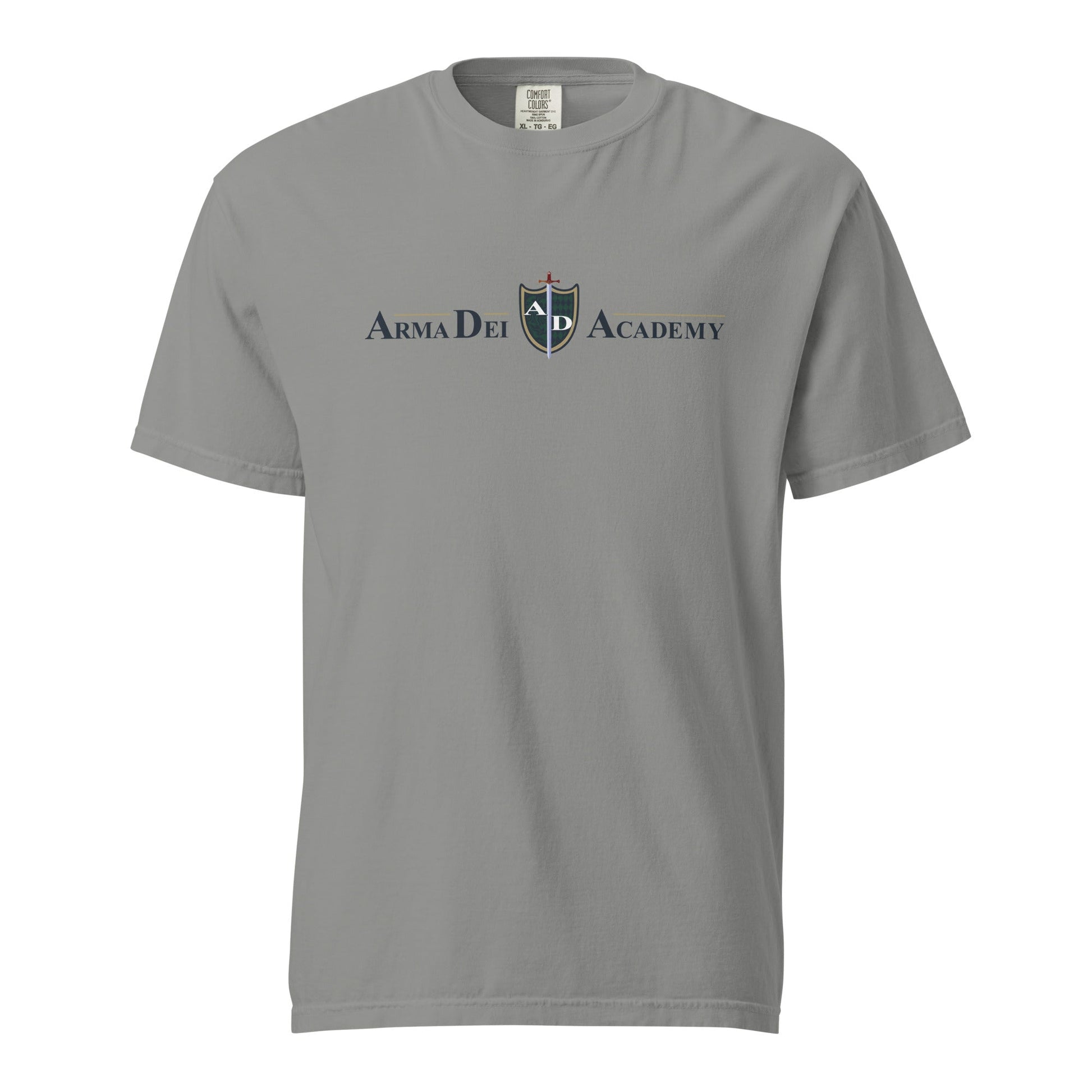 Signature | Comfort Colors T-Shirt | Arma Dei Academy | Text Shield Logo