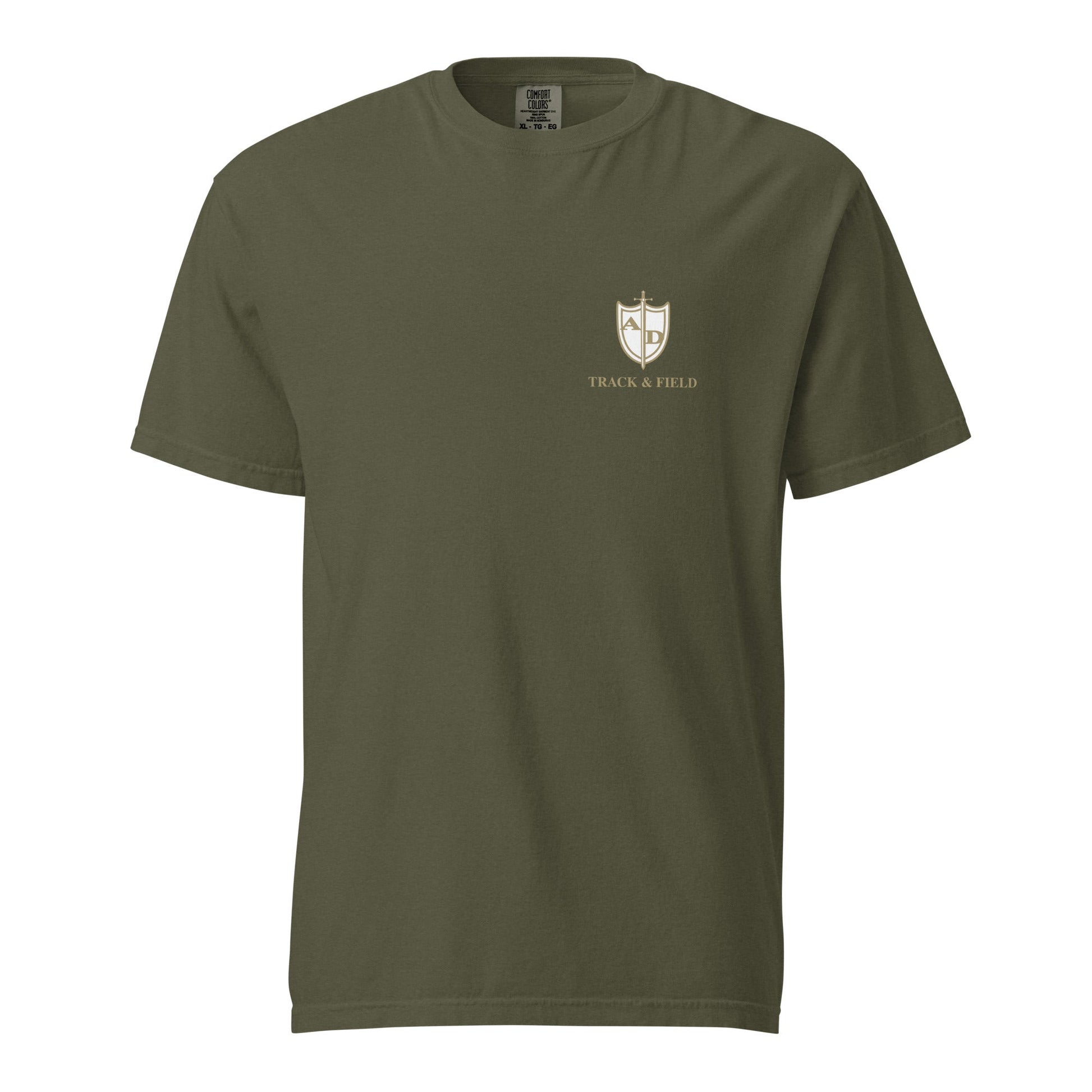 Signature | Comfort Colors T-Shirt | Arma Dei Academy Track and Field | Shield Logo