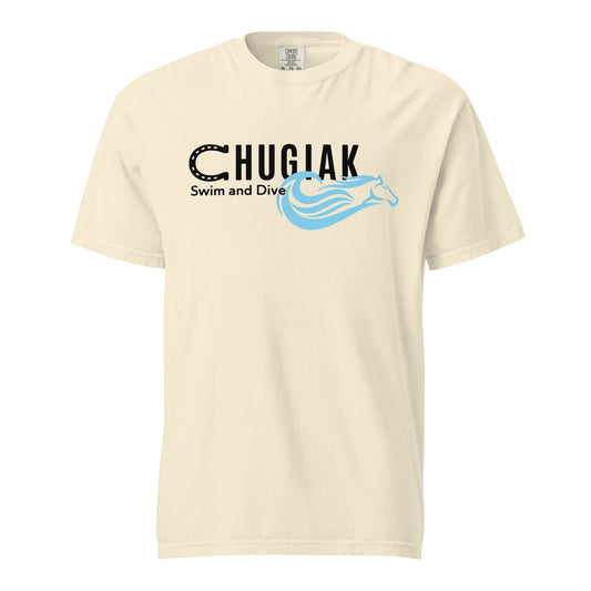 Signature | Comfort Colors T-Shirt | Chugiak Mustang Swim & Dive | Crest Logo