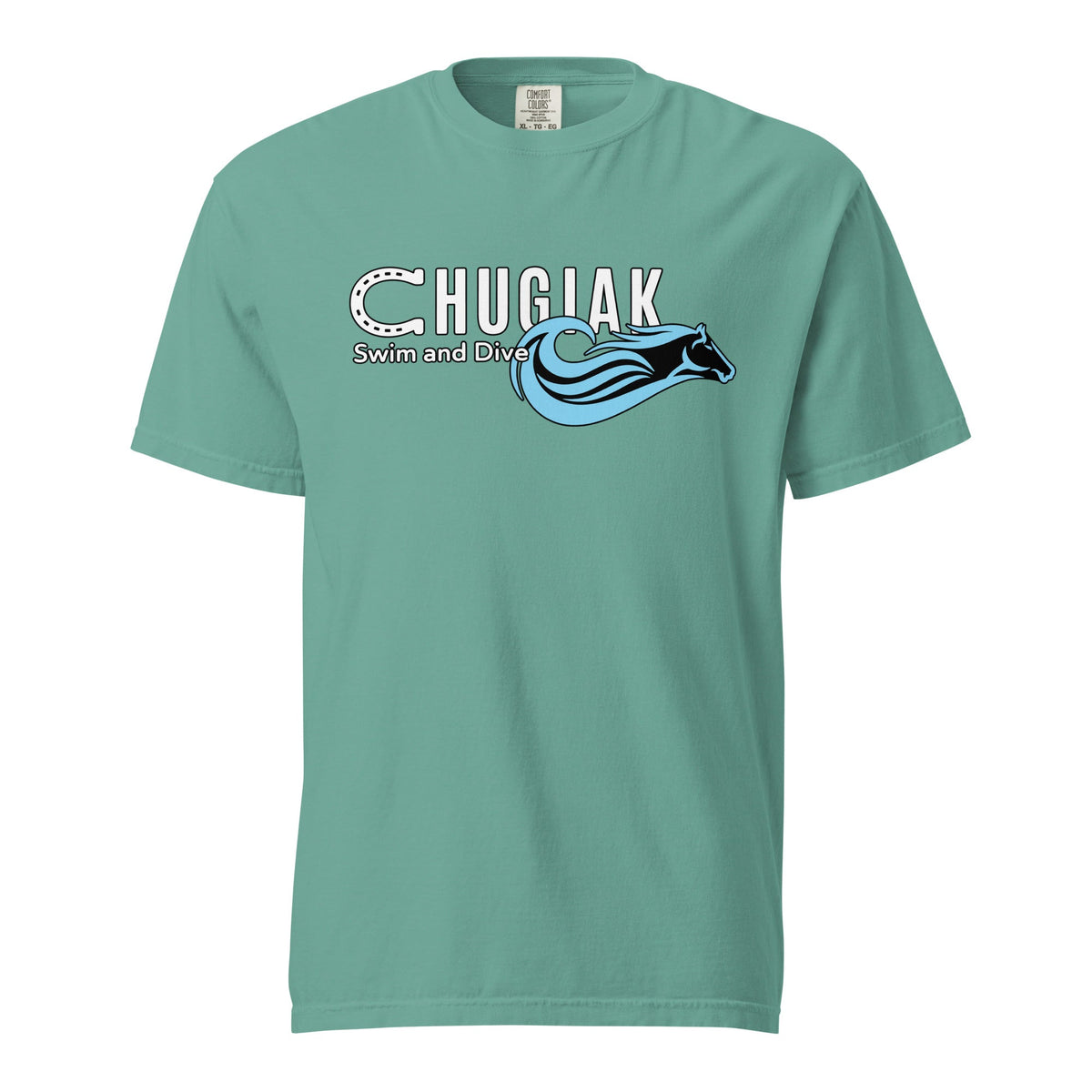 Signature | Comfort Colors T-Shirt | Chugiak Mustang Swim & Dive | Emblem Logo