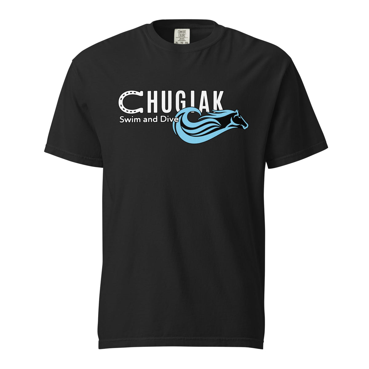 Signature | Comfort Colors T-Shirt | Chugiak Mustang Swim & Dive | Emblem Logo