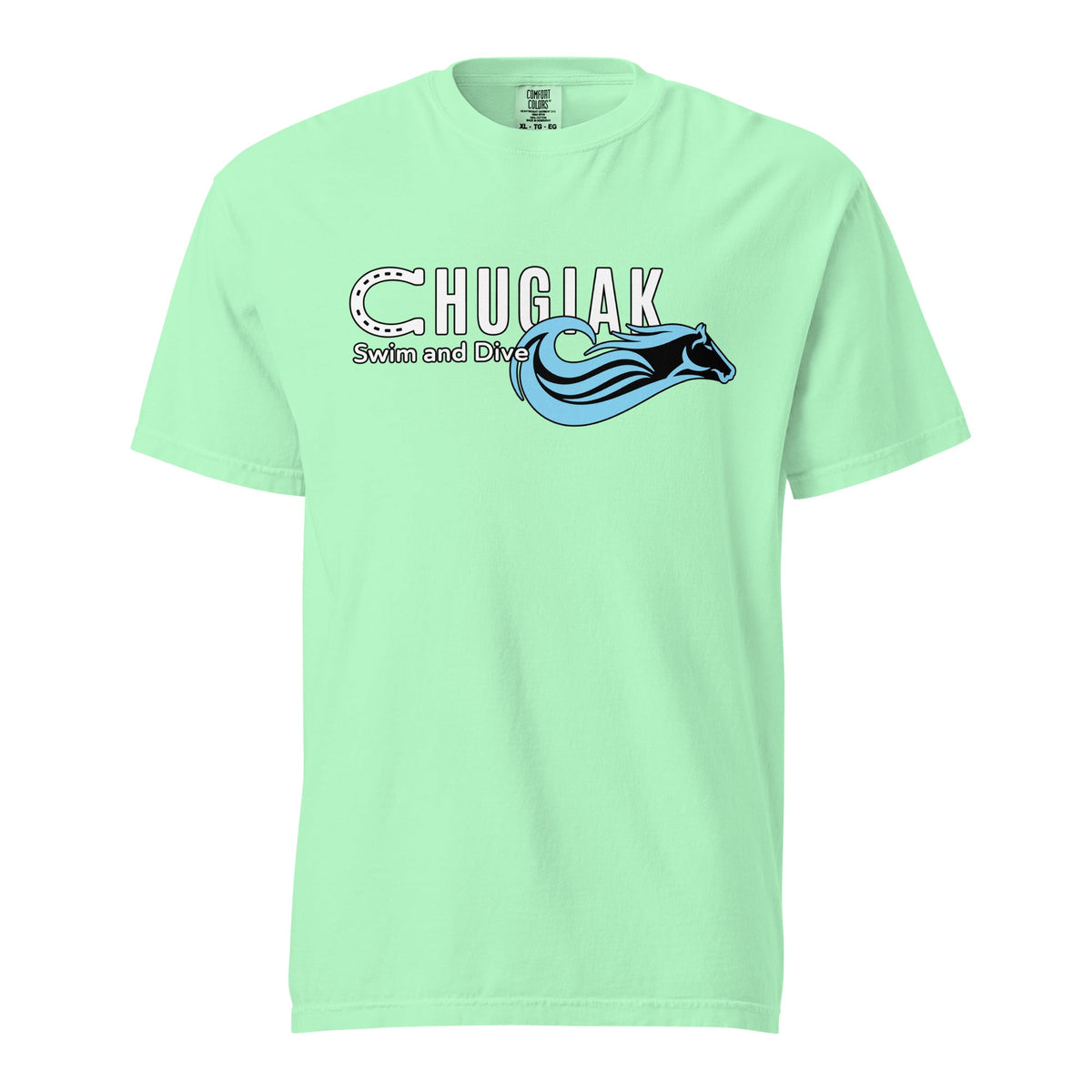 Signature | Comfort Colors T-Shirt | Chugiak Mustang Swim & Dive | Emblem Logo