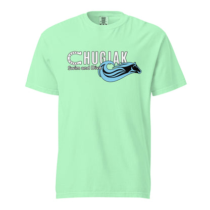 Signature | Comfort Colors T-Shirt | Chugiak Mustang Swim & Dive | Emblem Logo