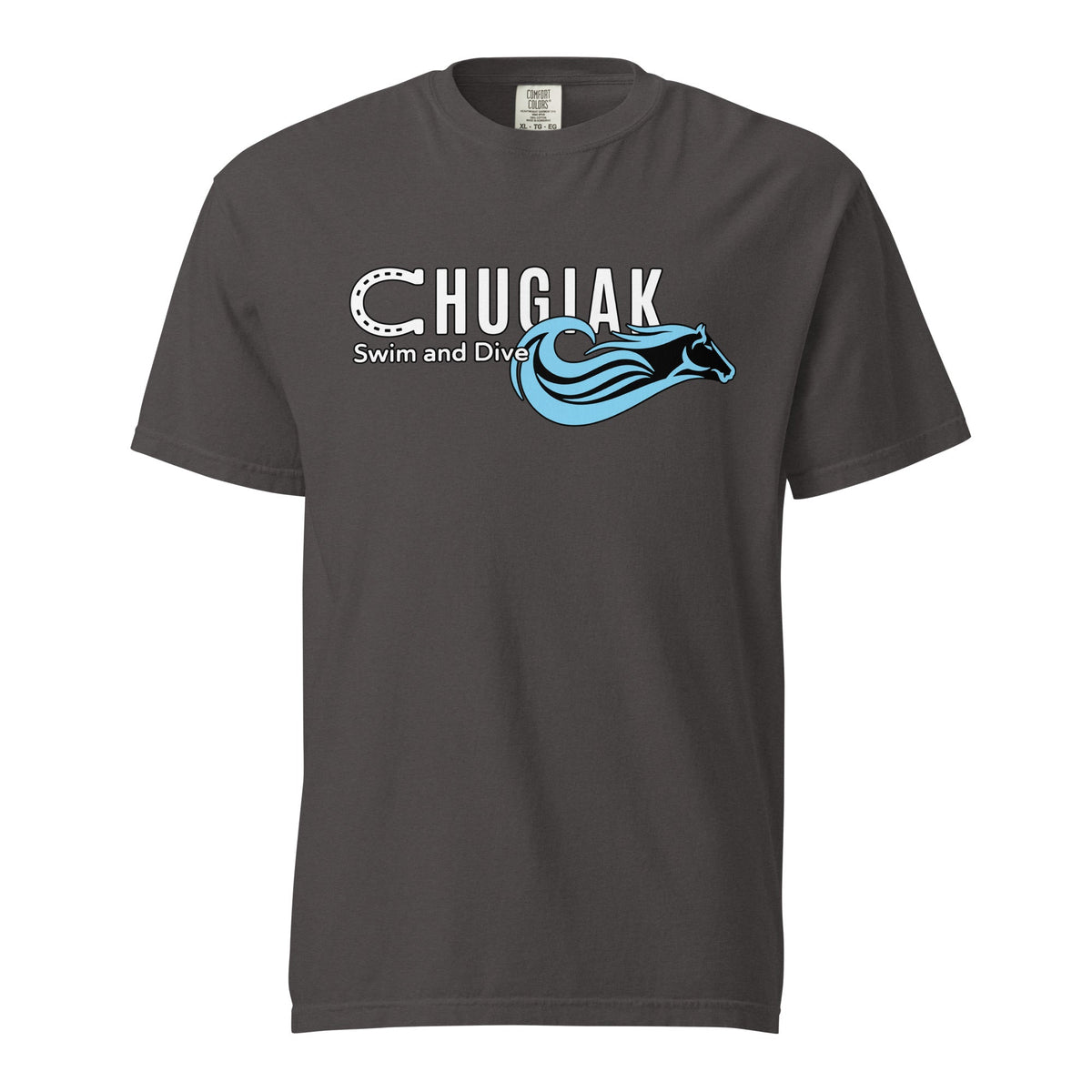 Signature | Comfort Colors T-Shirt | Chugiak Mustang Swim & Dive | Emblem Logo