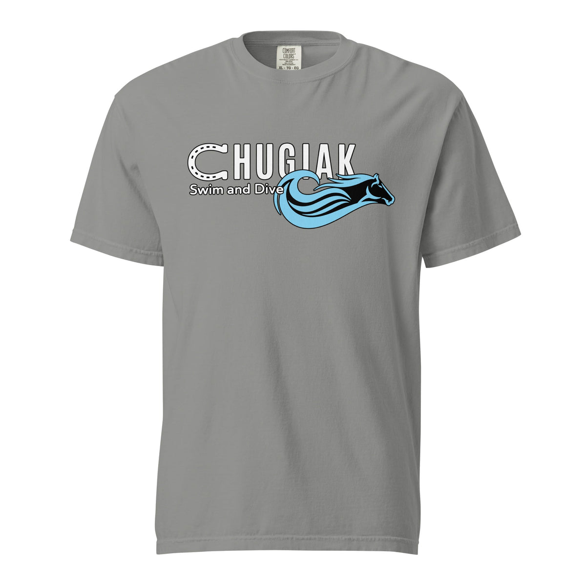 Signature | Comfort Colors T-Shirt | Chugiak Mustang Swim & Dive | Emblem Logo