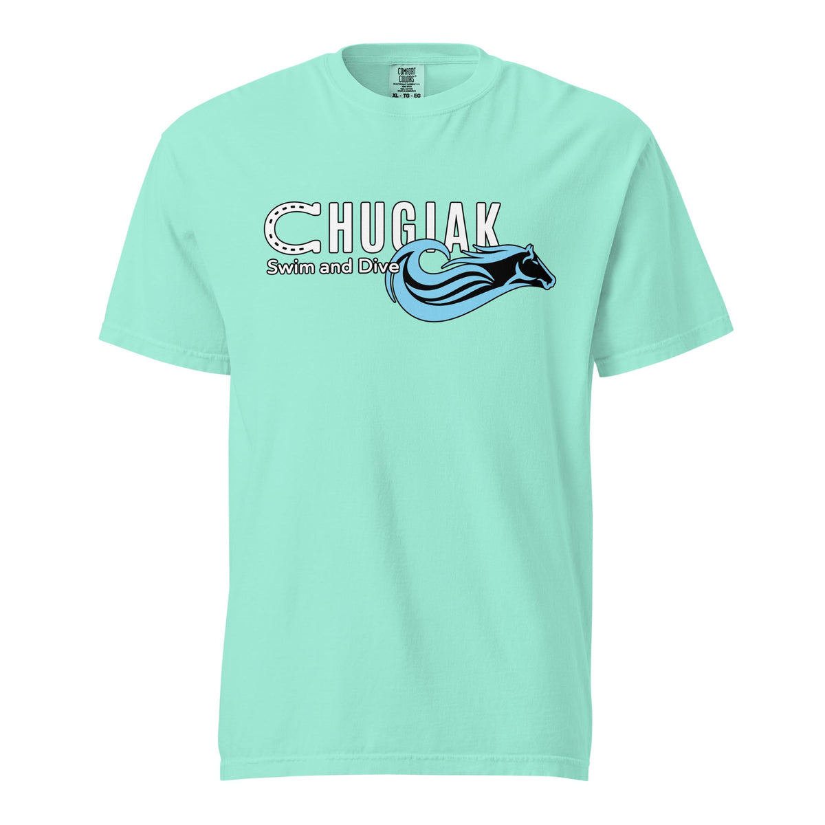 Signature | Comfort Colors T-Shirt | Chugiak Mustang Swim & Dive | Emblem Logo
