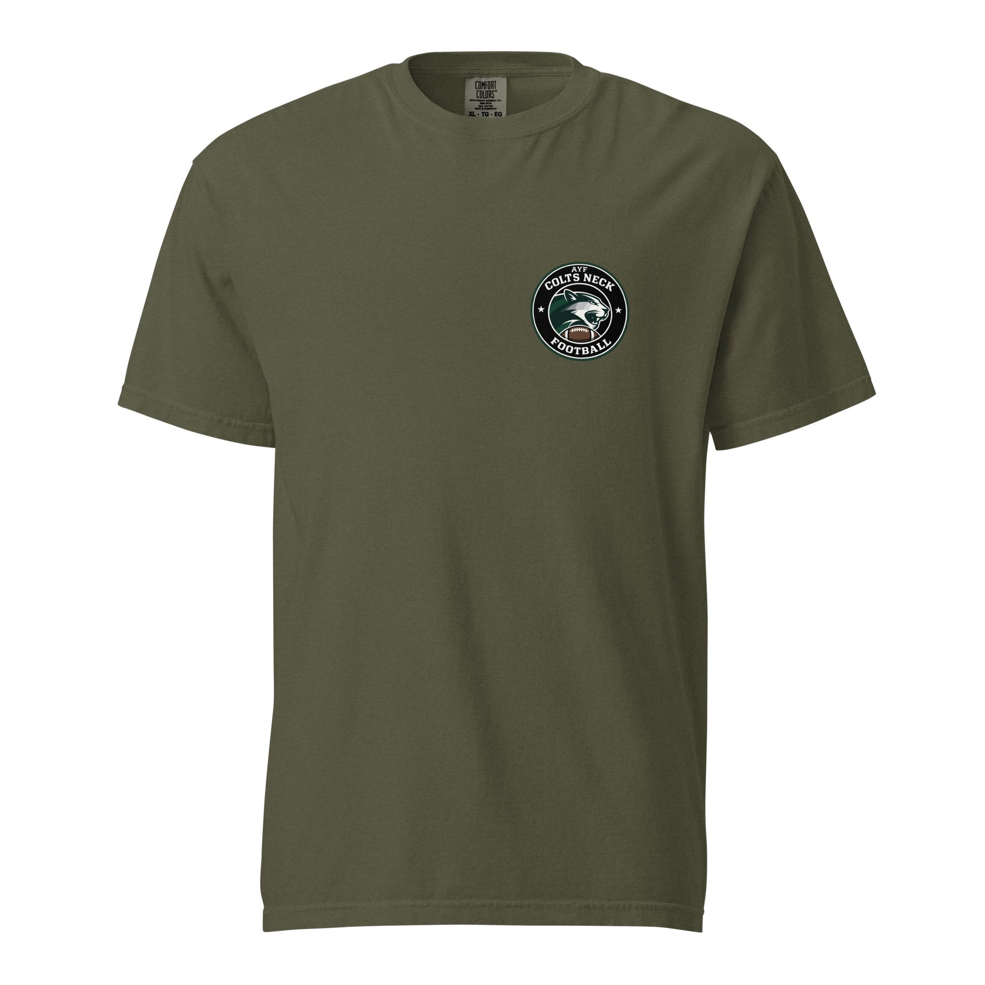 Signature | Comfort Colors T-Shirt | Colts Neck Cougars | Youth Tackle Football (AYF) | Varsity Badge Logo