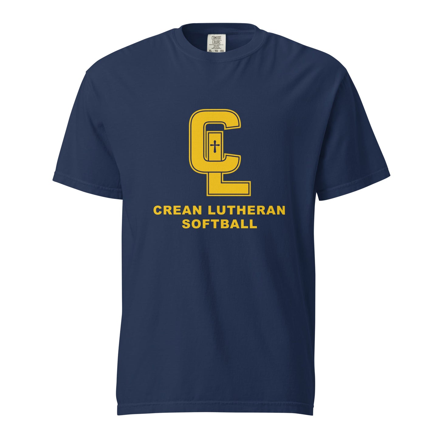 Signature | Comfort Colors T-Shirt | Crean Lutheran Softball | Gold CL Softball Logo