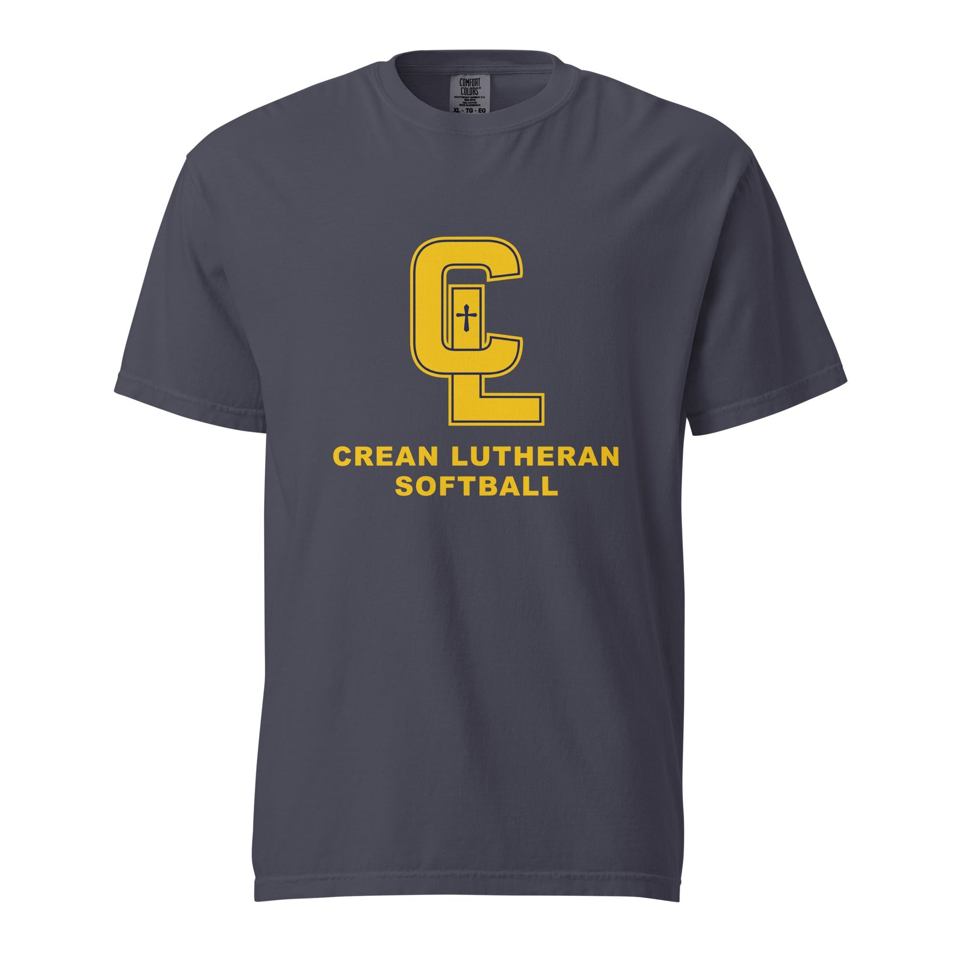 Signature | Comfort Colors T-Shirt | Crean Lutheran Softball | Gold CL Softball Logo