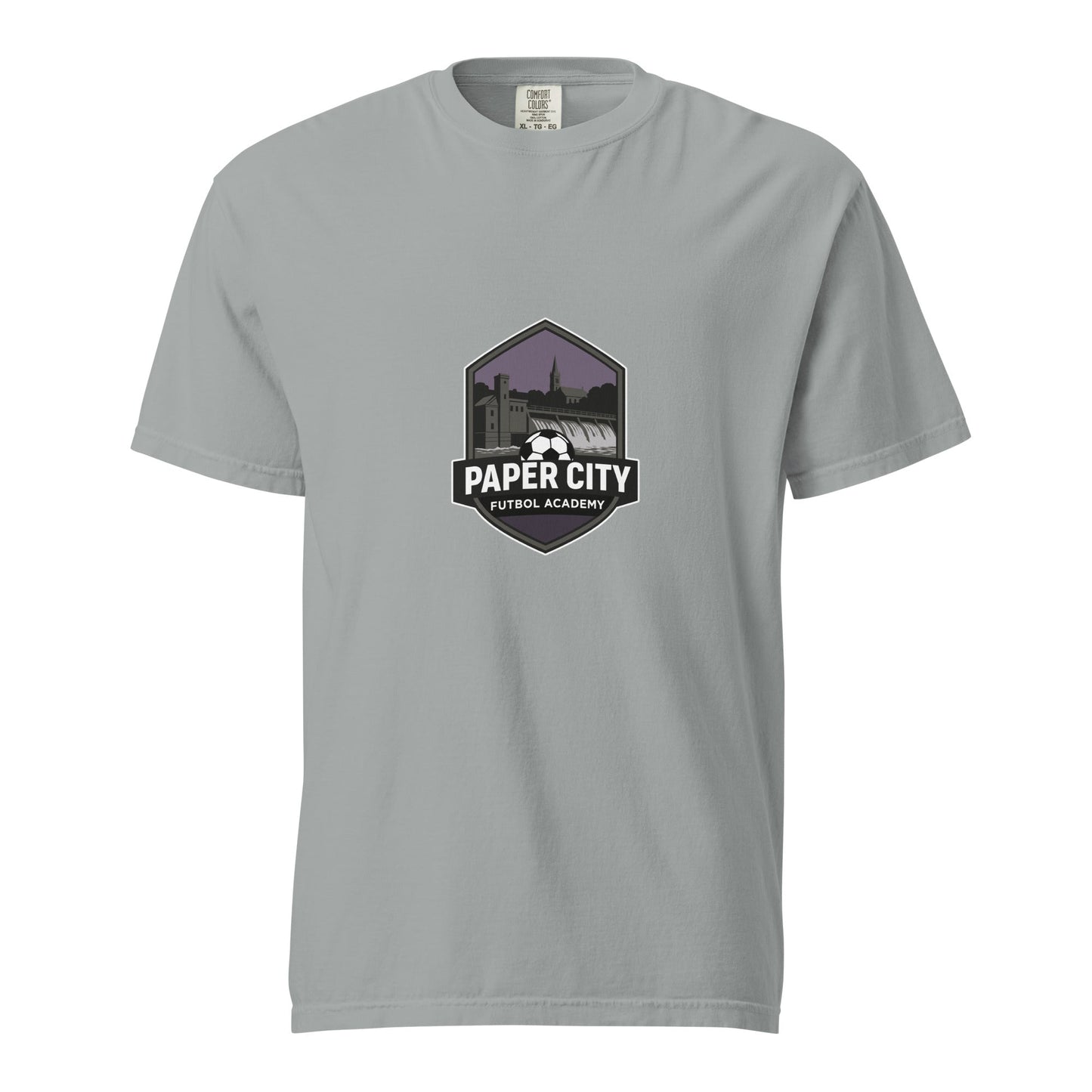 Signature | Comfort Colors T-Shirt | Paper City Futbol Academy | Vanguard Shield Logo