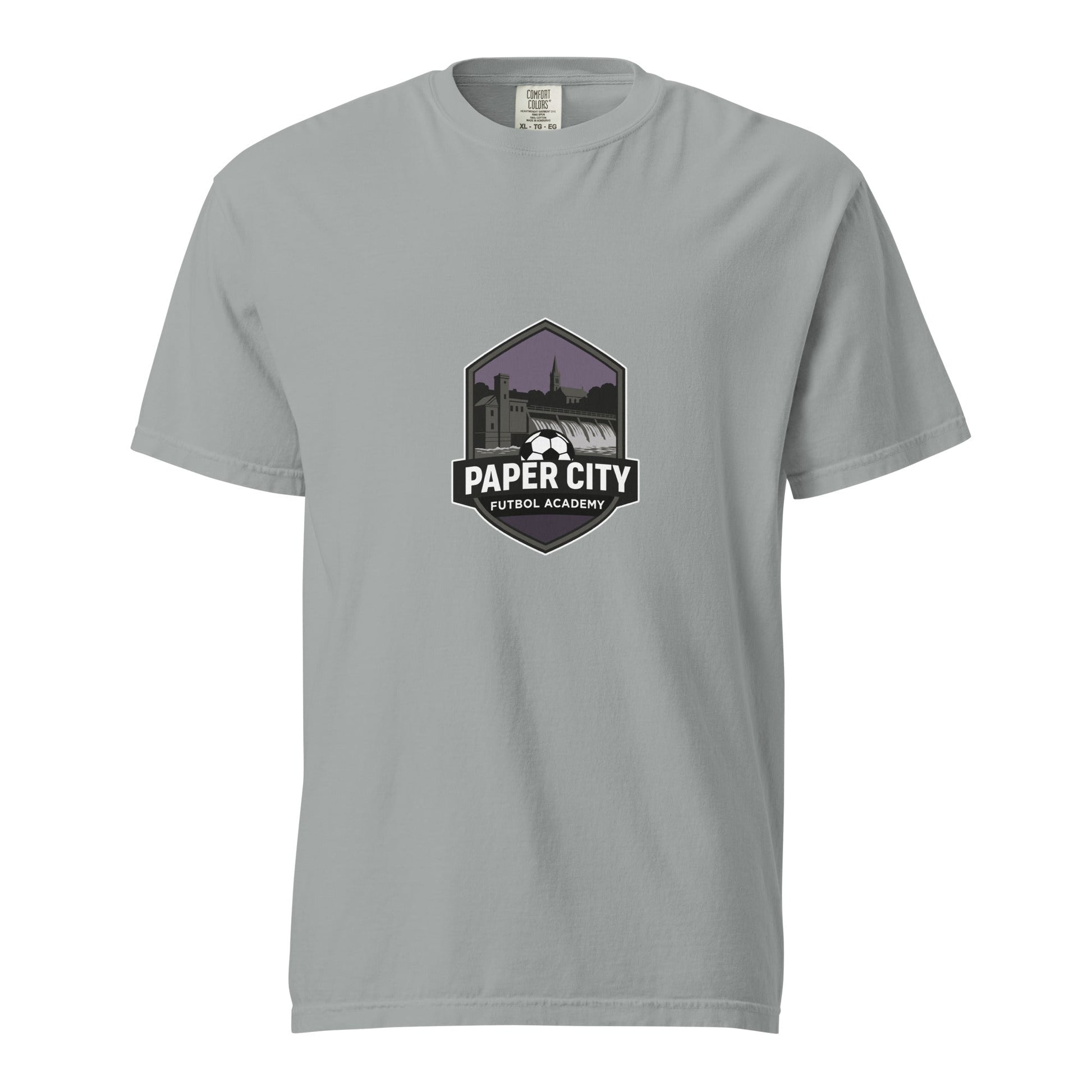 Signature | Comfort Colors T-Shirt | Paper City Futbol Academy | Vanguard Shield Logo