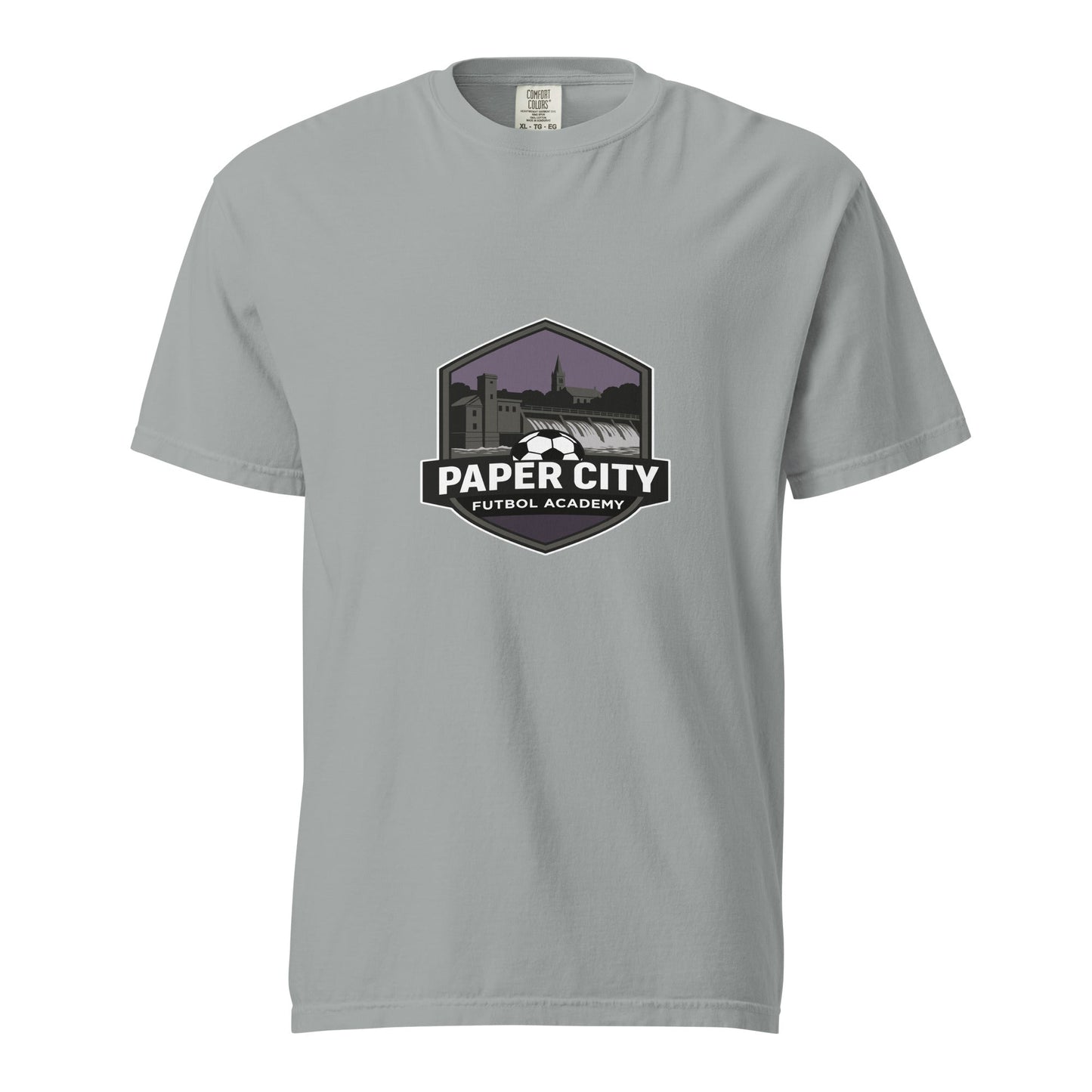 Signature | Comfort Colors T-Shirt | Paper City Futbol Academy | Vanguard Shield Logo