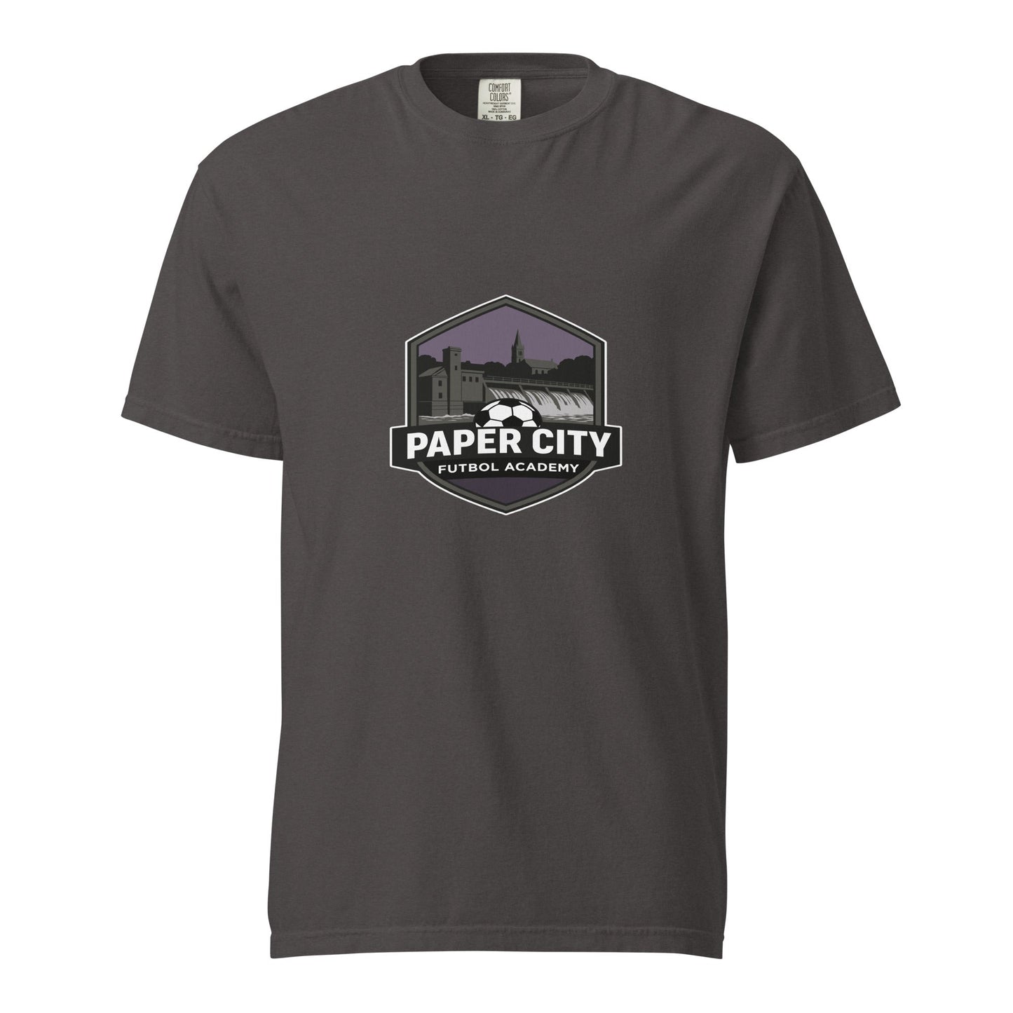 Signature | Comfort Colors T-Shirt | Paper City Futbol Academy | Vanguard Shield Logo