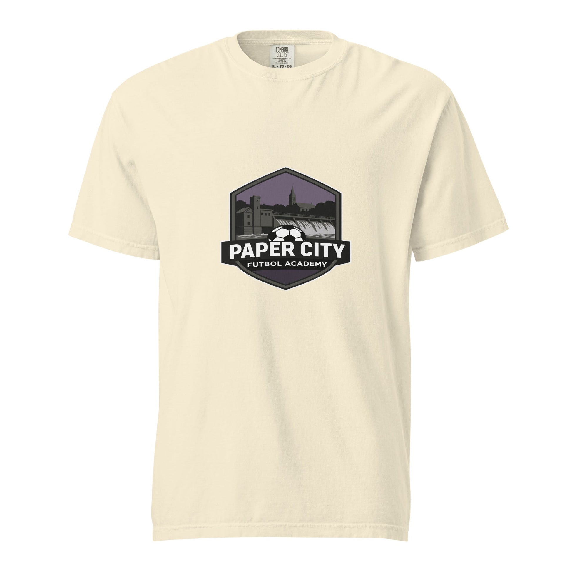 Signature | Comfort Colors T-Shirt | Paper City Futbol Academy | Vanguard Shield Logo