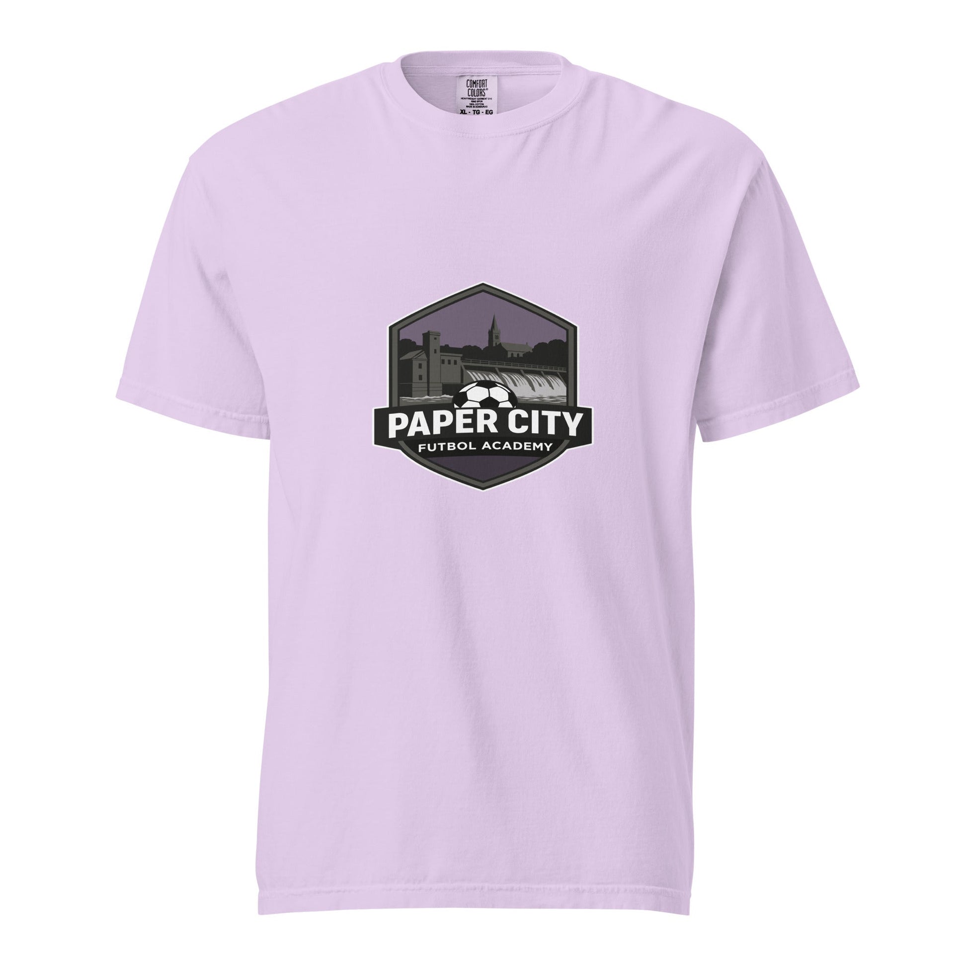Signature | Comfort Colors T-Shirt | Paper City Futbol Academy | Vanguard Shield Logo
