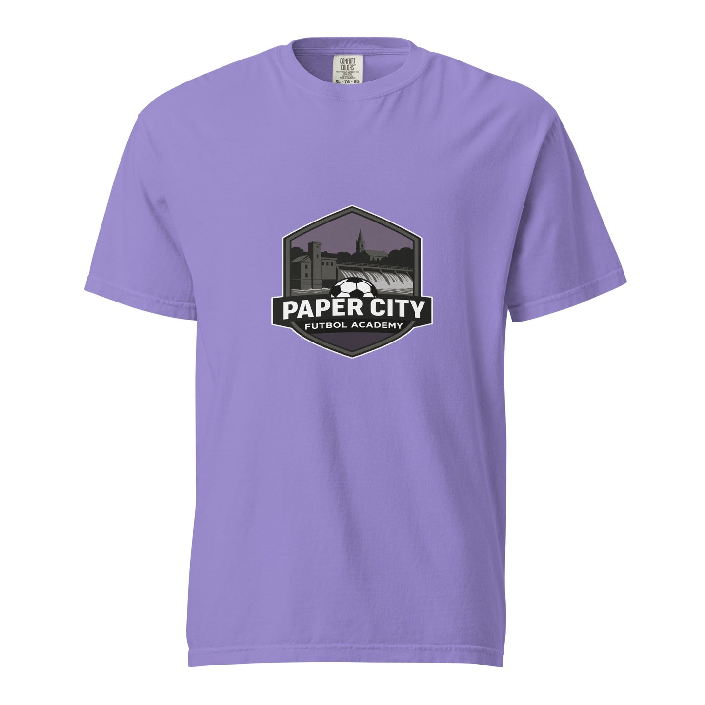 Signature | Comfort Colors T-Shirt | Paper City Futbol Academy | Vanguard Shield Logo