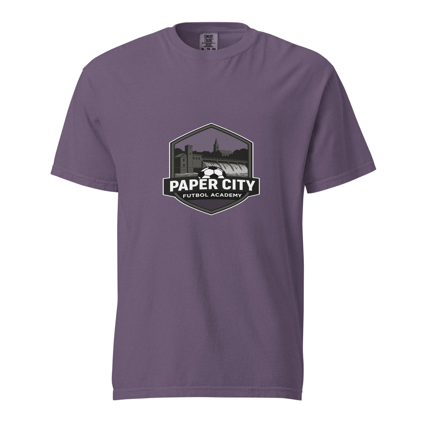 Signature | Comfort Colors T-Shirt | Paper City Futbol Academy | Vanguard Shield Logo