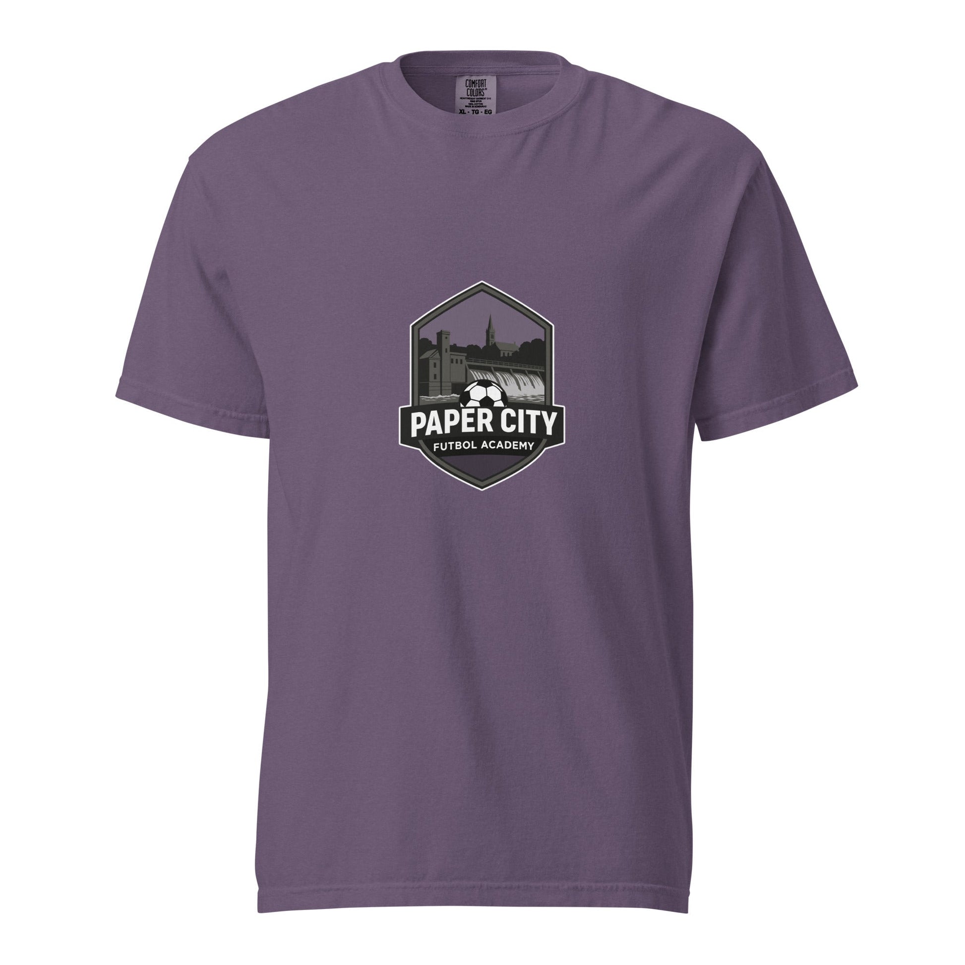 Signature | Comfort Colors T-Shirt | Paper City Futbol Academy | Vanguard Shield Logo