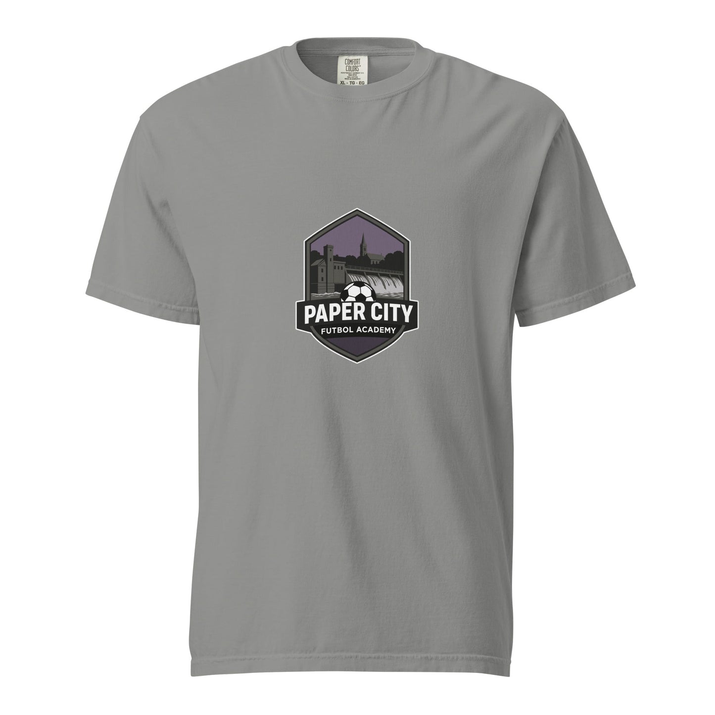 Signature | Comfort Colors T-Shirt | Paper City Futbol Academy | Vanguard Shield Logo
