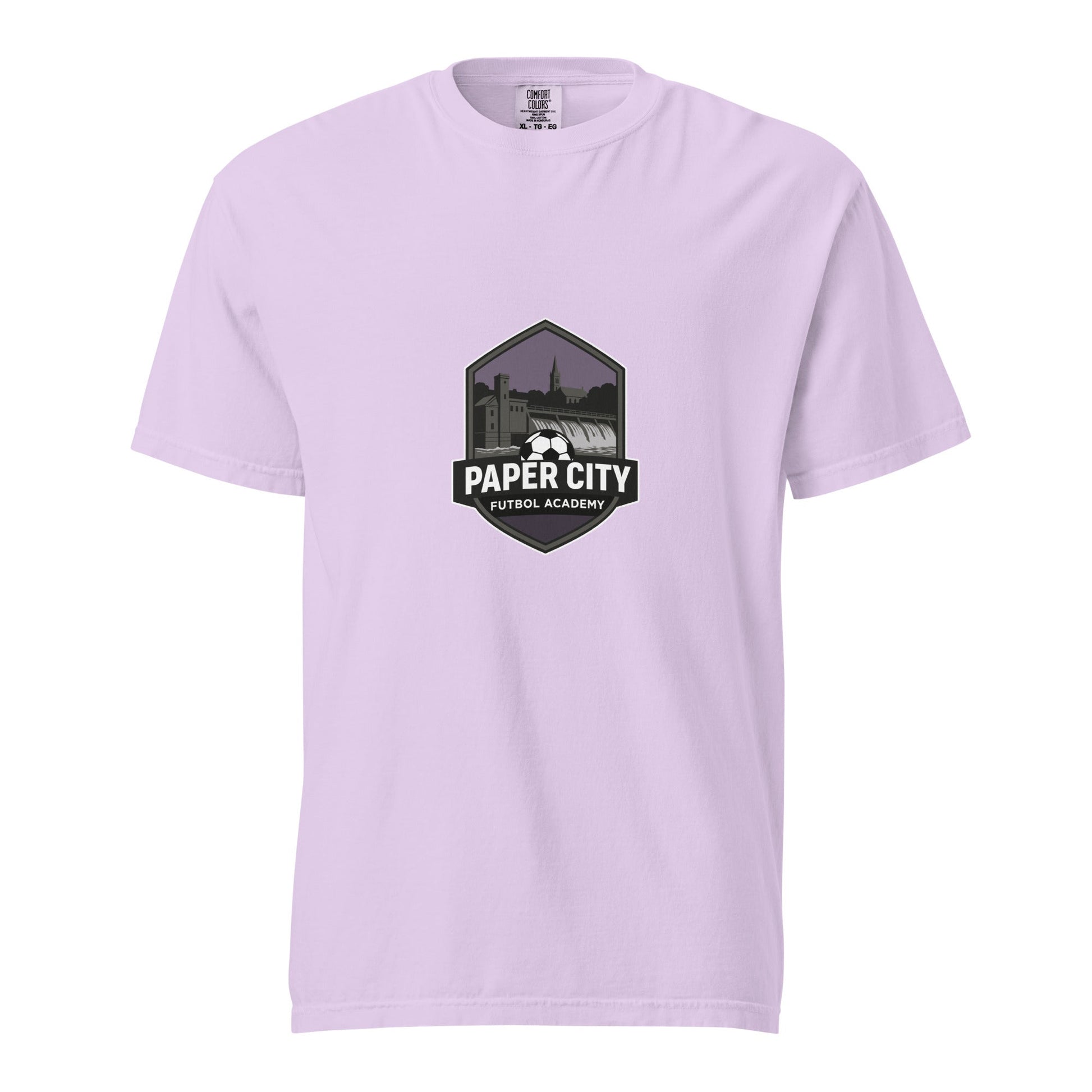 Signature | Comfort Colors T-Shirt | Paper City Futbol Academy | Vanguard Shield Logo