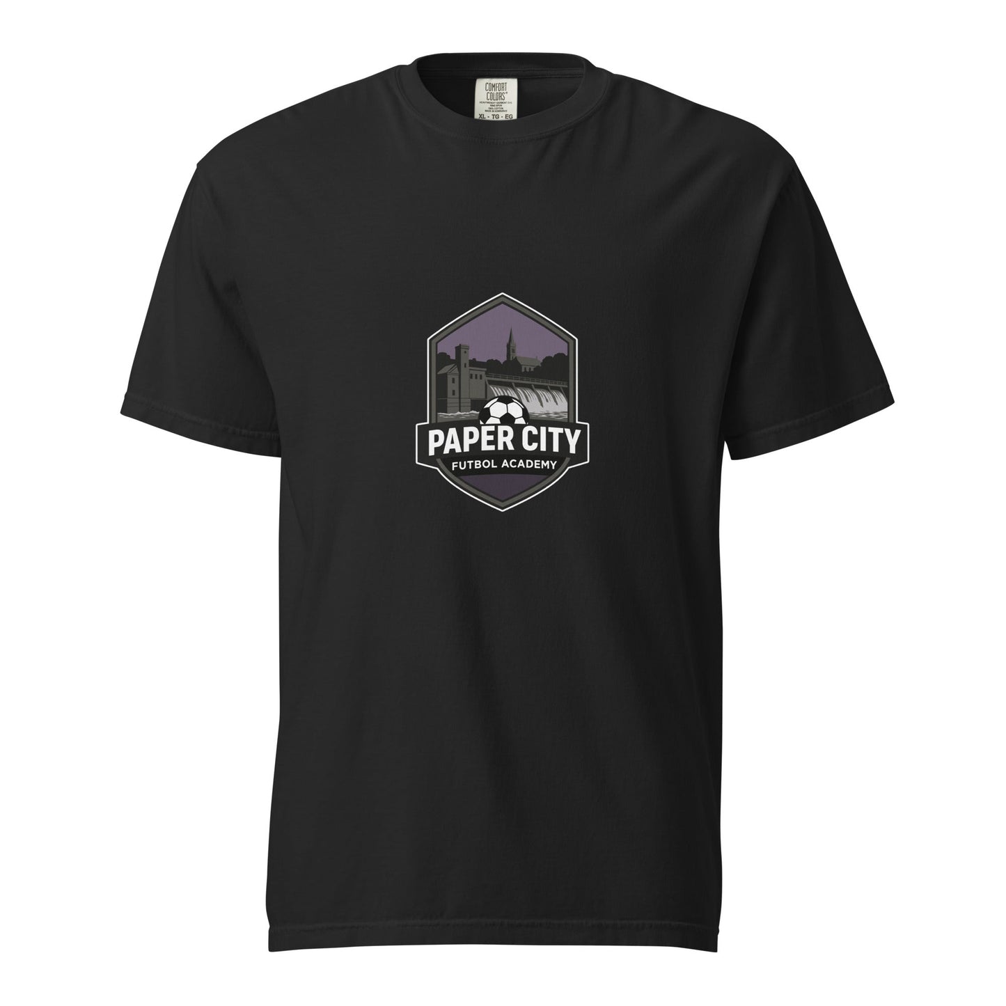 Signature | Comfort Colors T-Shirt | Paper City Futbol Academy | Vanguard Shield Logo