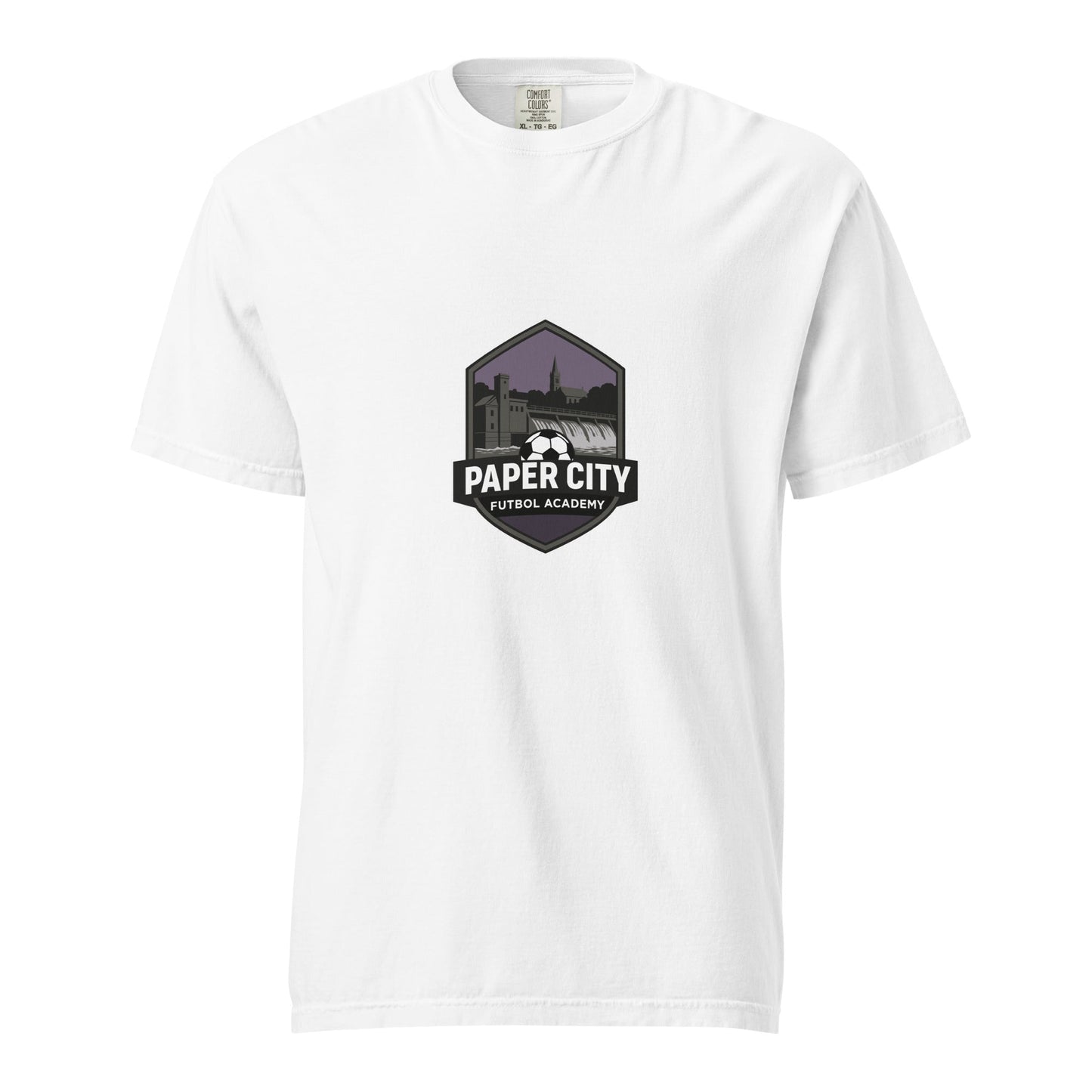 Signature | Comfort Colors T-Shirt | Paper City Futbol Academy | Vanguard Shield Logo