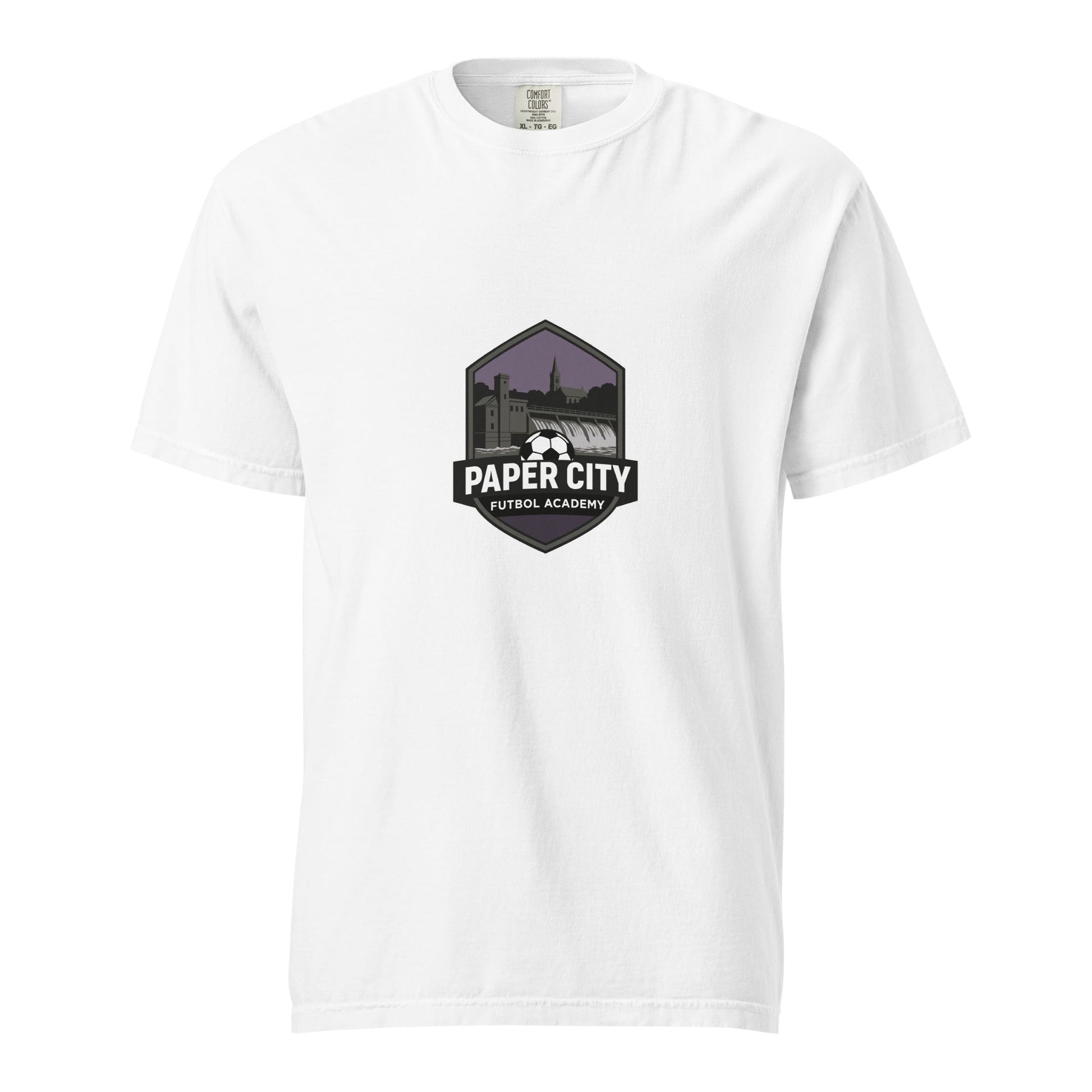 Signature | Comfort Colors T-Shirt | Paper City Futbol Academy | Vanguard Shield Logo