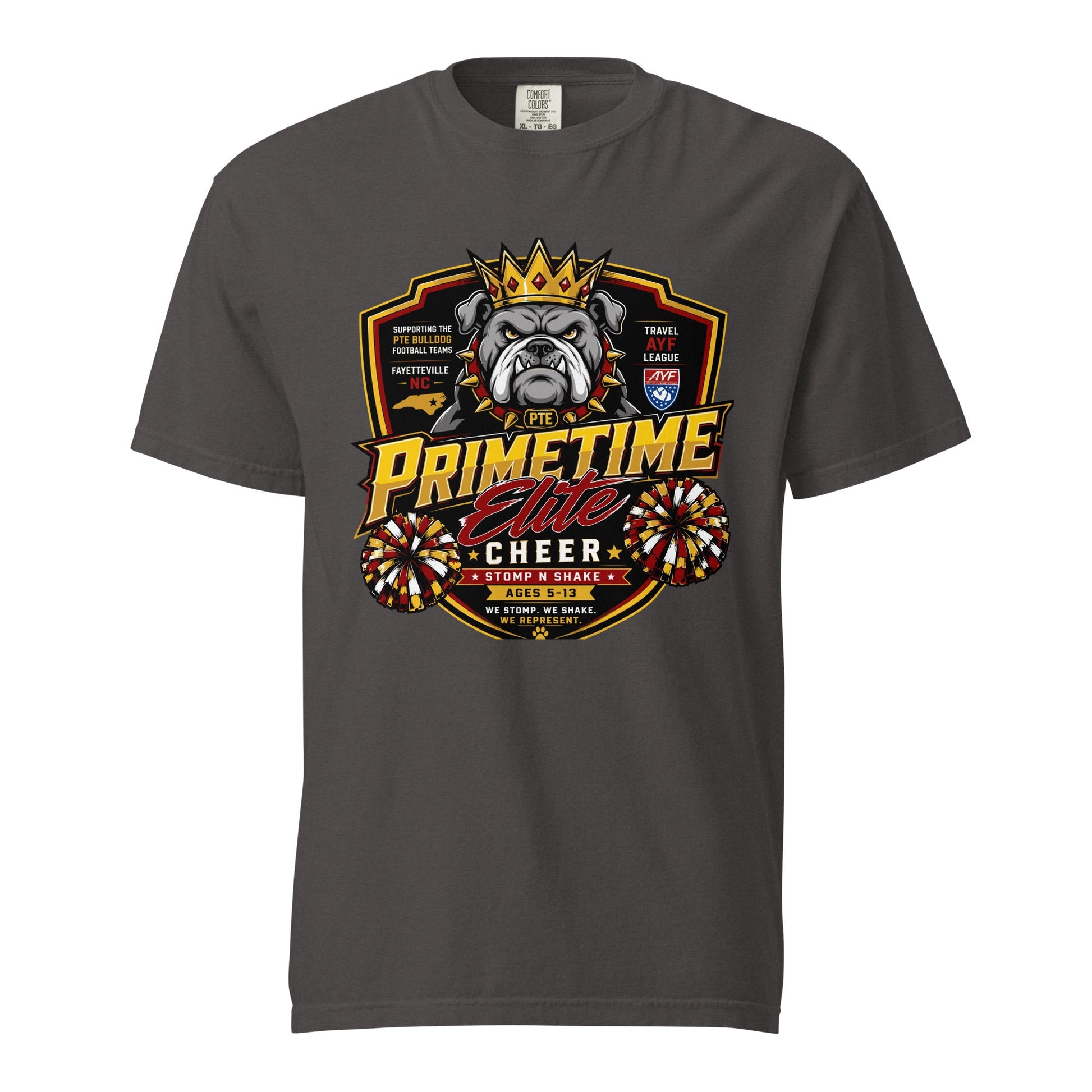 Signature | Comfort Colors T-Shirt | PTE Bulldog Cheer | Shield Logo