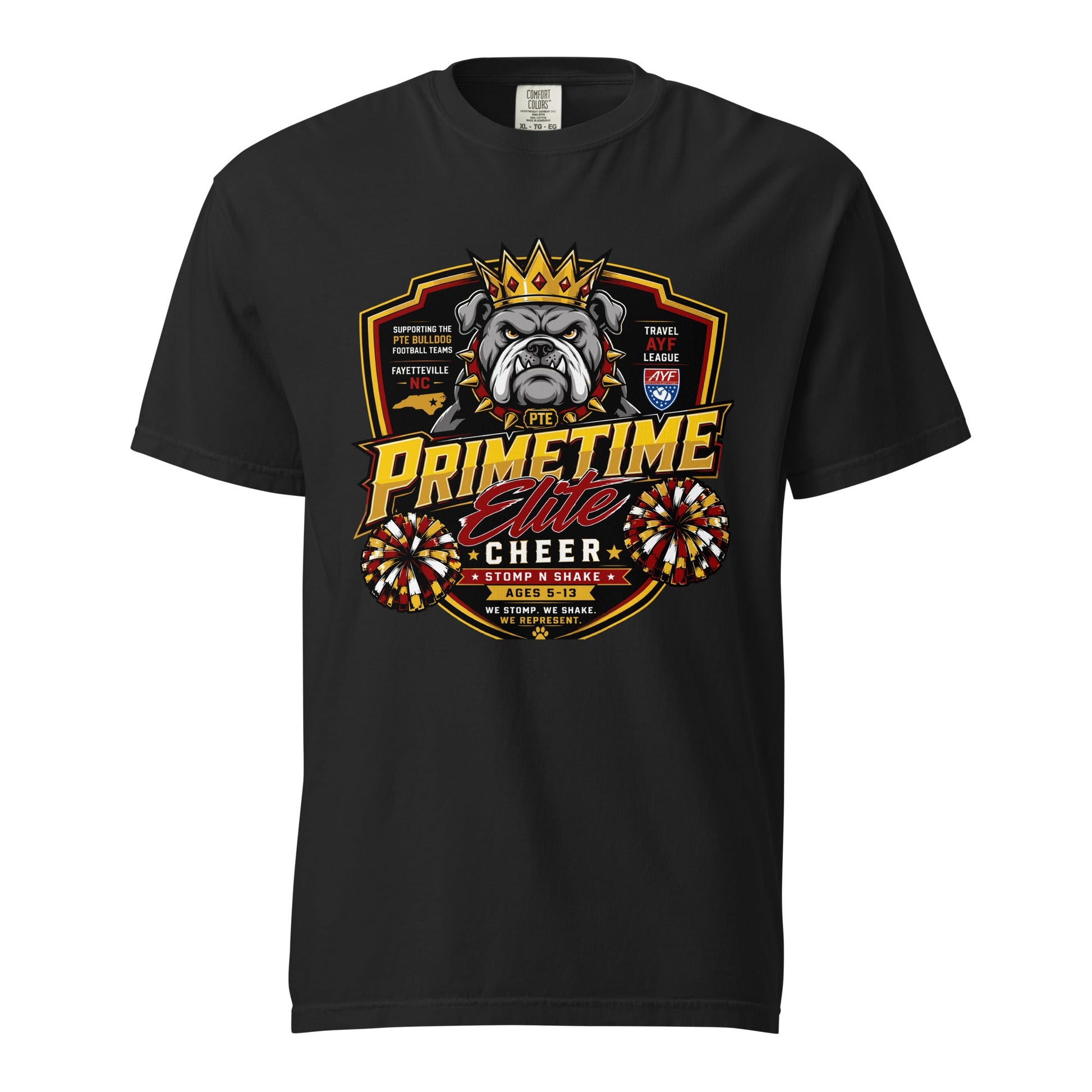 Signature | Comfort Colors T-Shirt | PTE Bulldog Cheer | Shield Logo