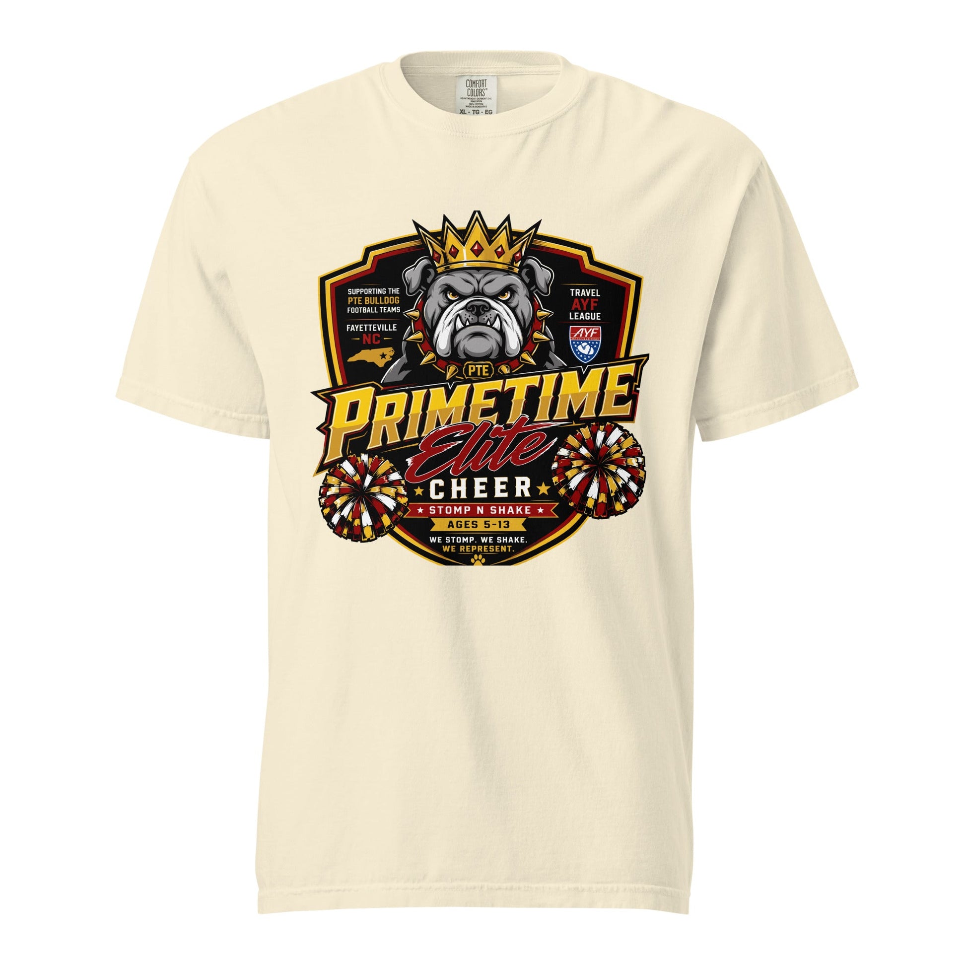 Signature | Comfort Colors T-Shirt | PTE Bulldog Cheer | Shield Logo