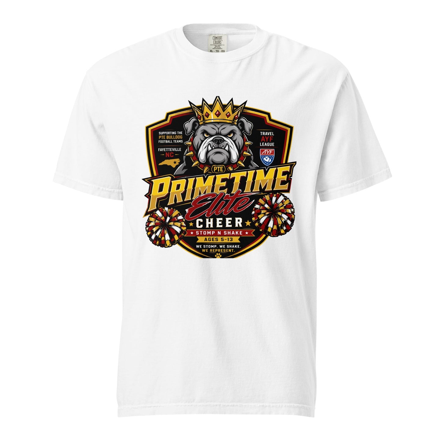 Signature | Comfort Colors T-Shirt | PTE Bulldog Cheer | Shield Logo