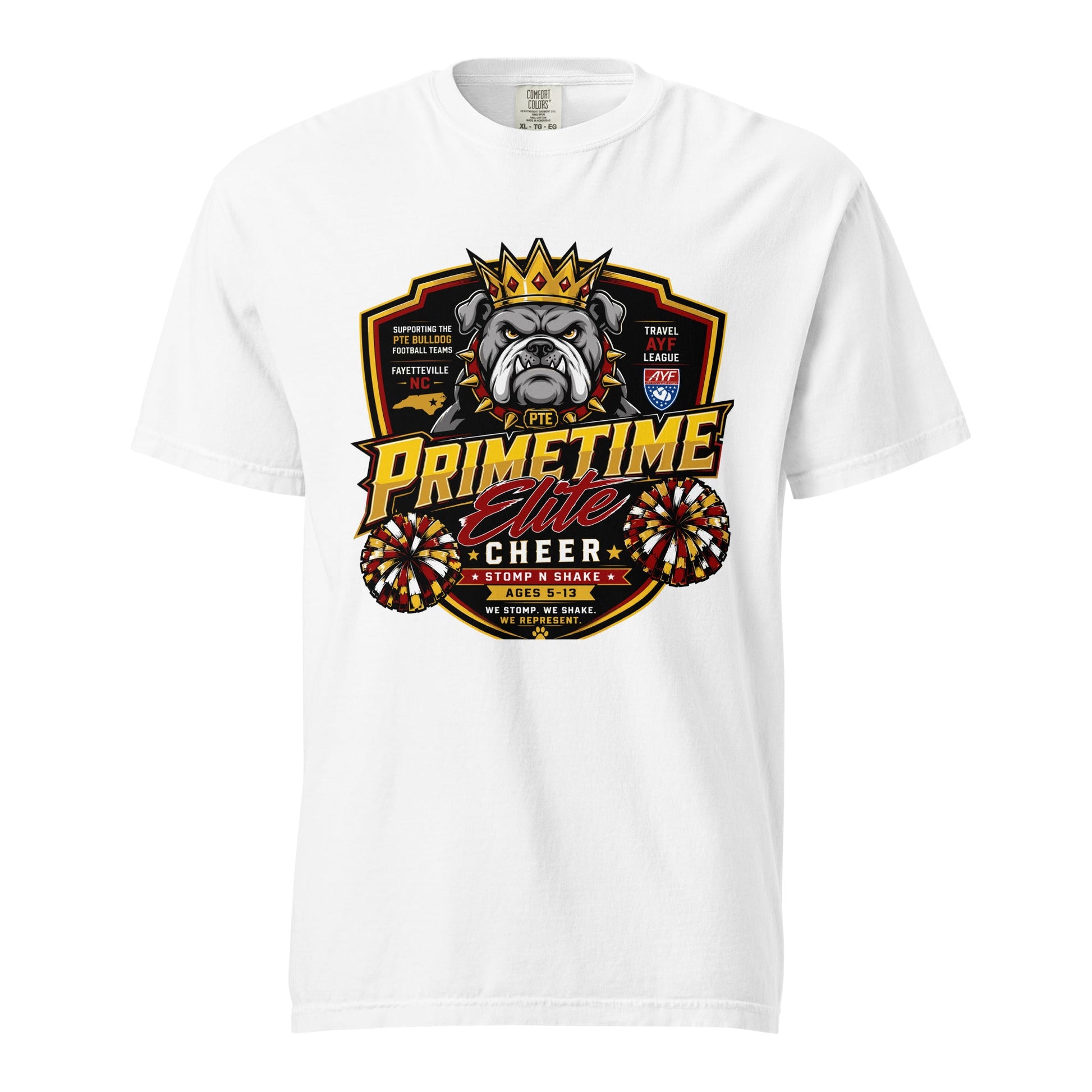 Signature | Comfort Colors T-Shirt | PTE Bulldog Cheer | Shield Logo