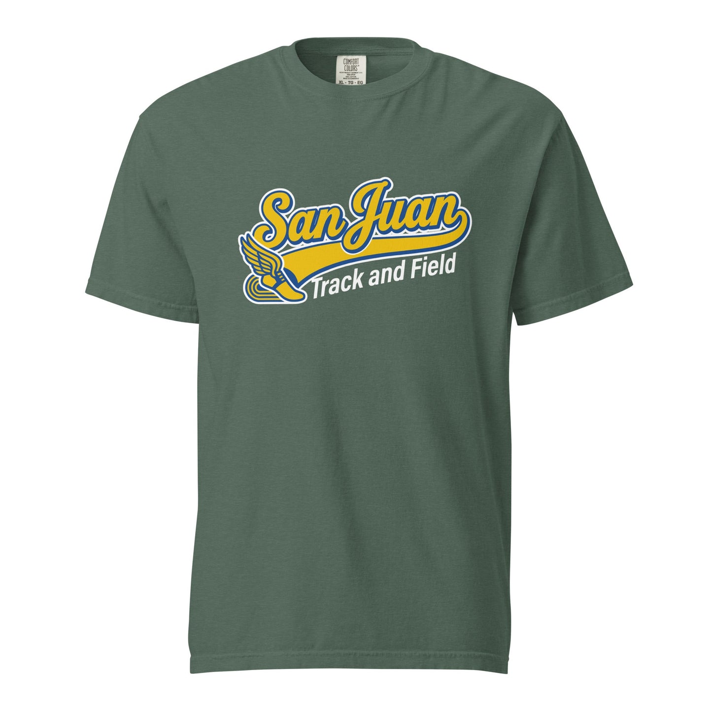 Signature | Comfort Colors T-Shirt | San Juan Track and Field | Script Logo