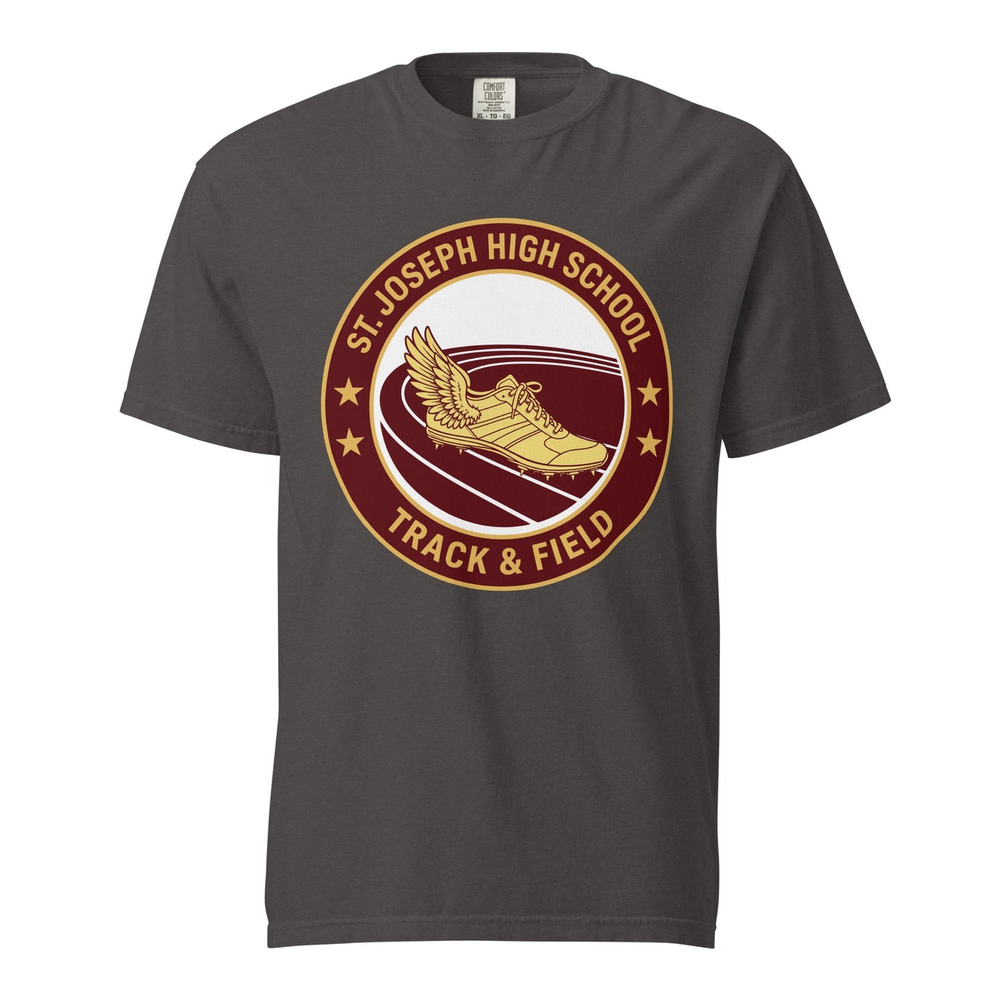 Signature | Comfort Colors T-Shirt | St. Joseph High School - Track & Field | Badge Logo