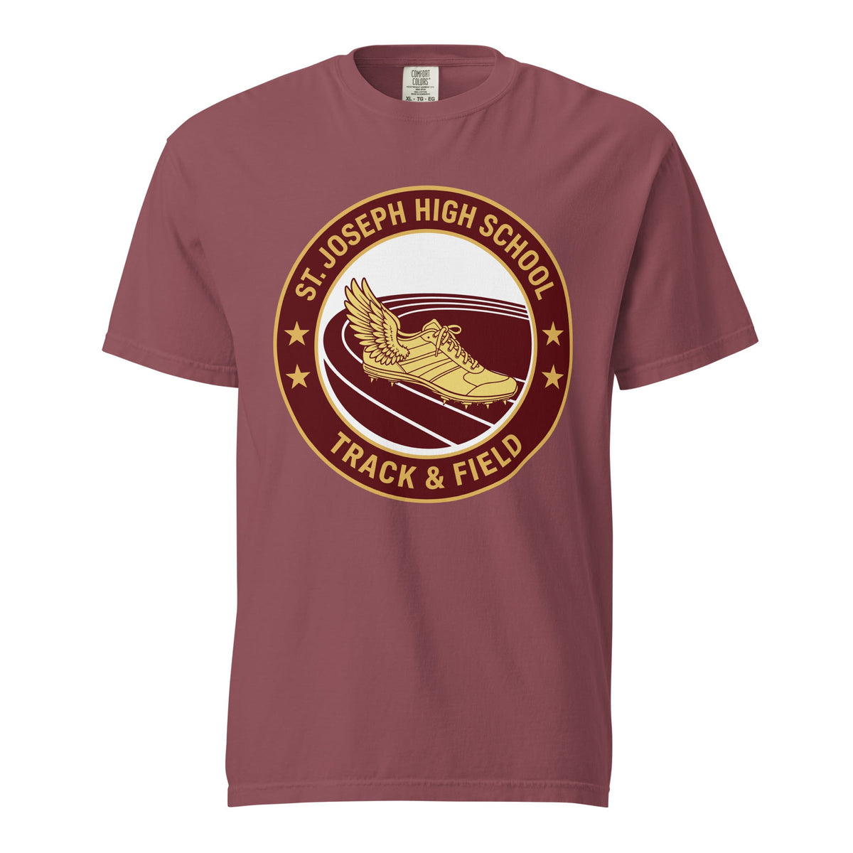 Signature | Comfort Colors T-Shirt | St. Joseph High School - Track & Field | Badge Logo