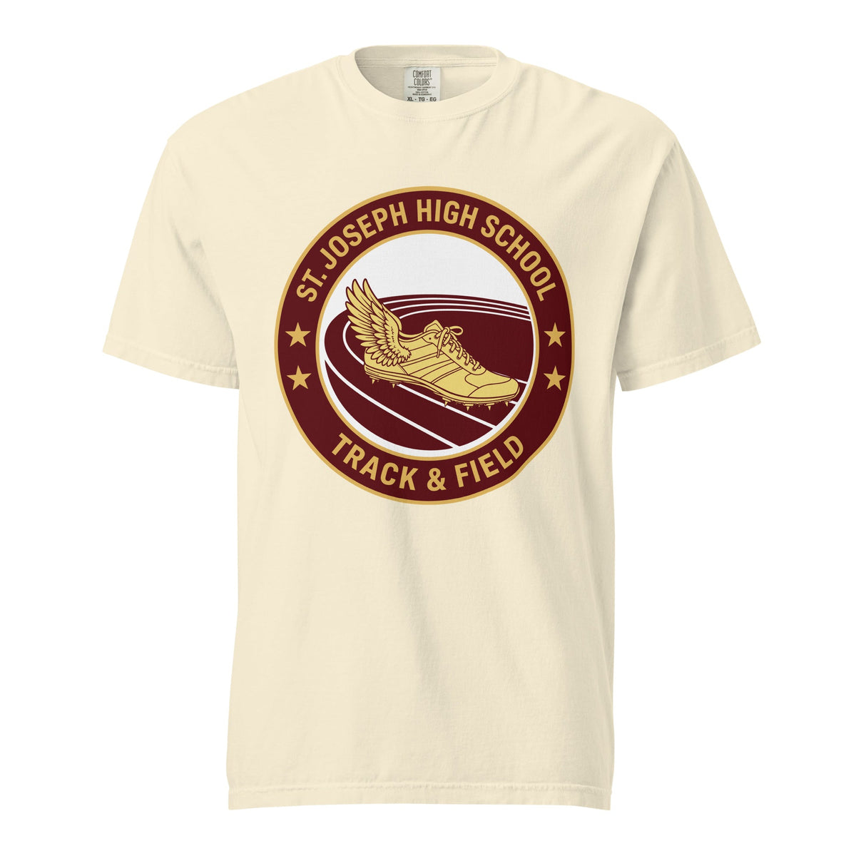 Signature | Comfort Colors T-Shirt | St. Joseph High School - Track & Field | Badge Logo