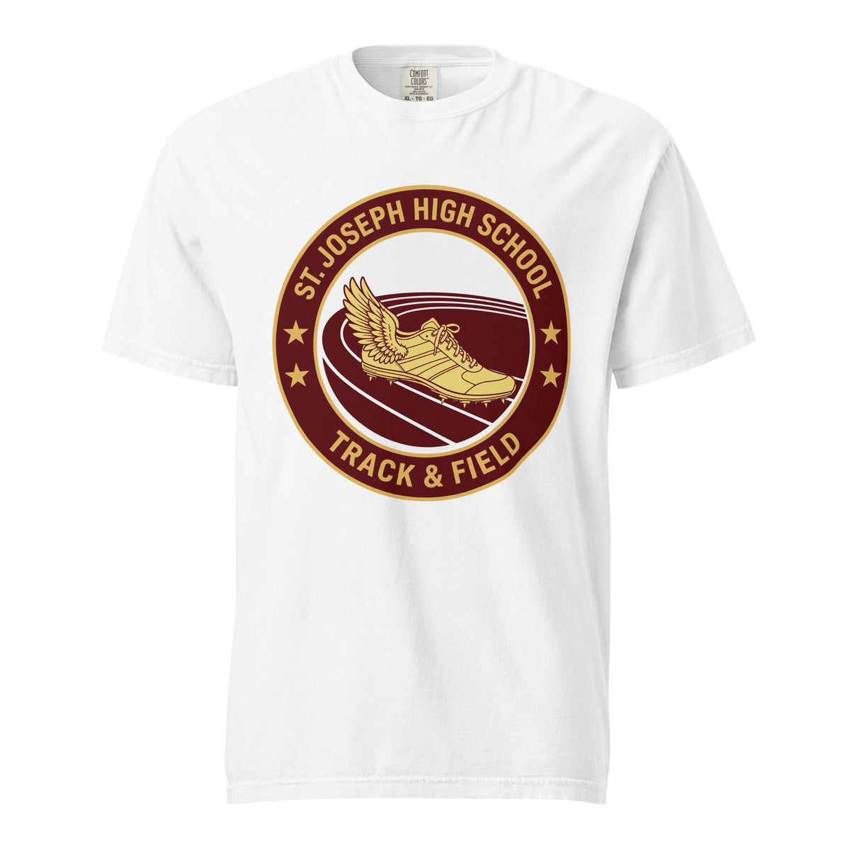 Signature | Comfort Colors T-Shirt | St. Joseph High School - Track & Field | Badge Logo