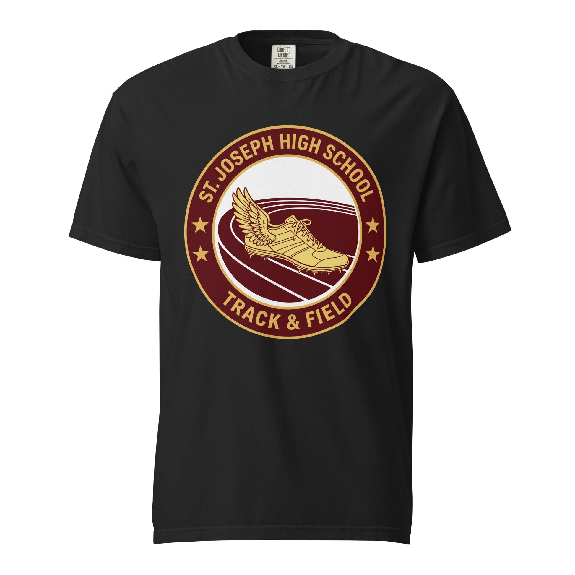 Signature | Comfort Colors T-Shirt | St. Joseph High School - Track & Field | Badge Logo