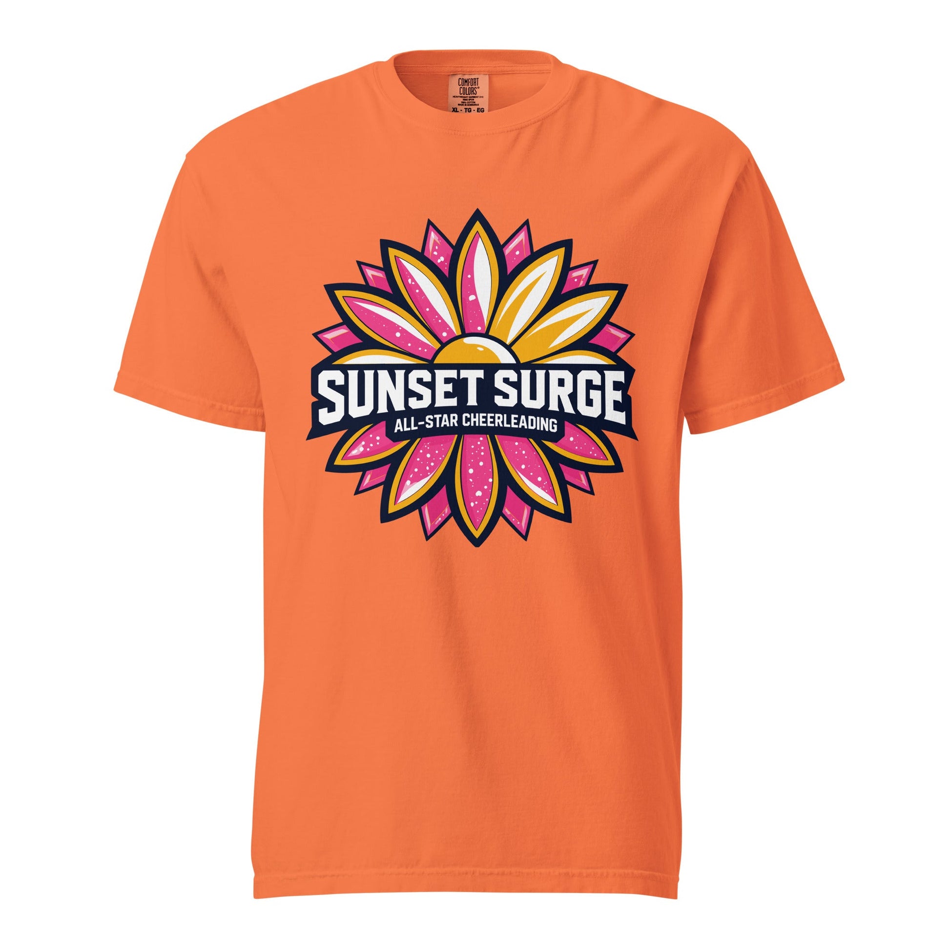 Signature | Comfort Colors T-Shirt | Sunset Surge All-Star Cheerleading | Bloom Surge Logo