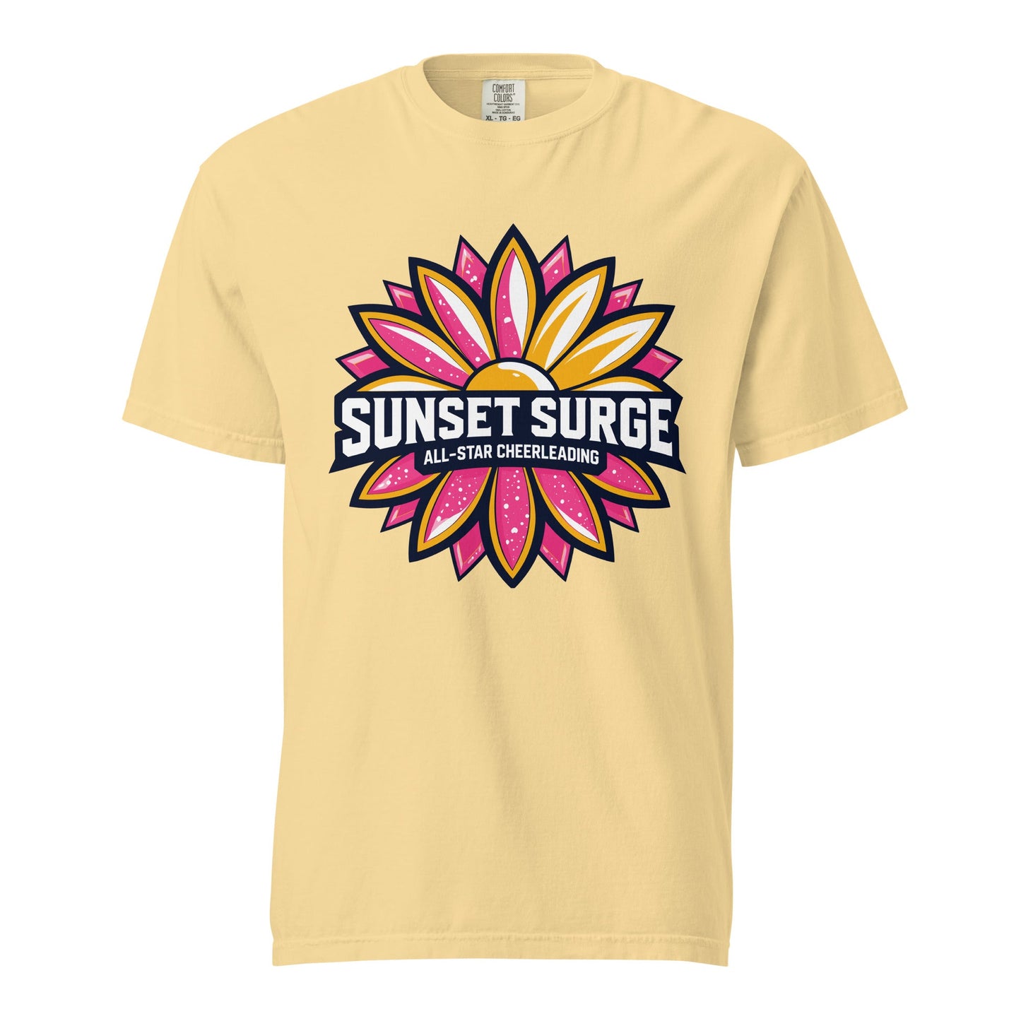 Signature | Comfort Colors T-Shirt | Sunset Surge All-Star Cheerleading | Bloom Surge Logo