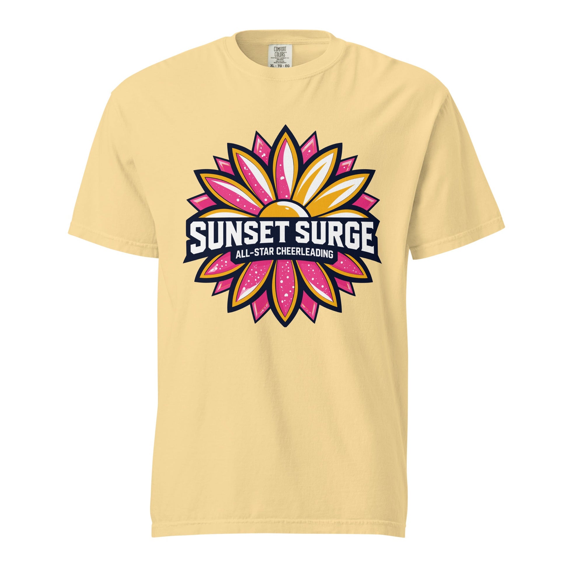 Signature | Comfort Colors T-Shirt | Sunset Surge All-Star Cheerleading | Bloom Surge Logo