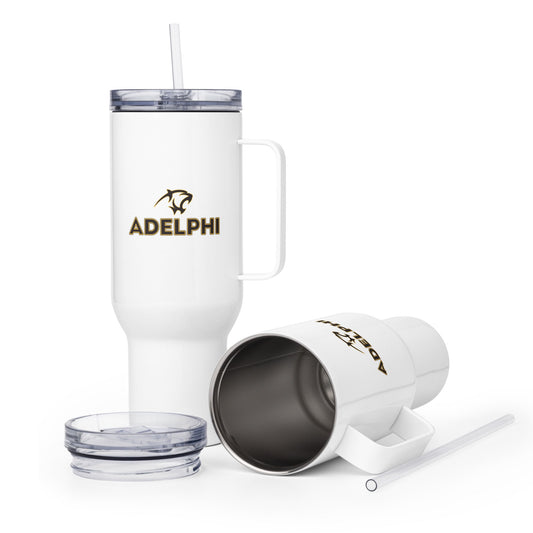Travel Mug | Adelphi Womens Soccer | Apex Panther Logo
