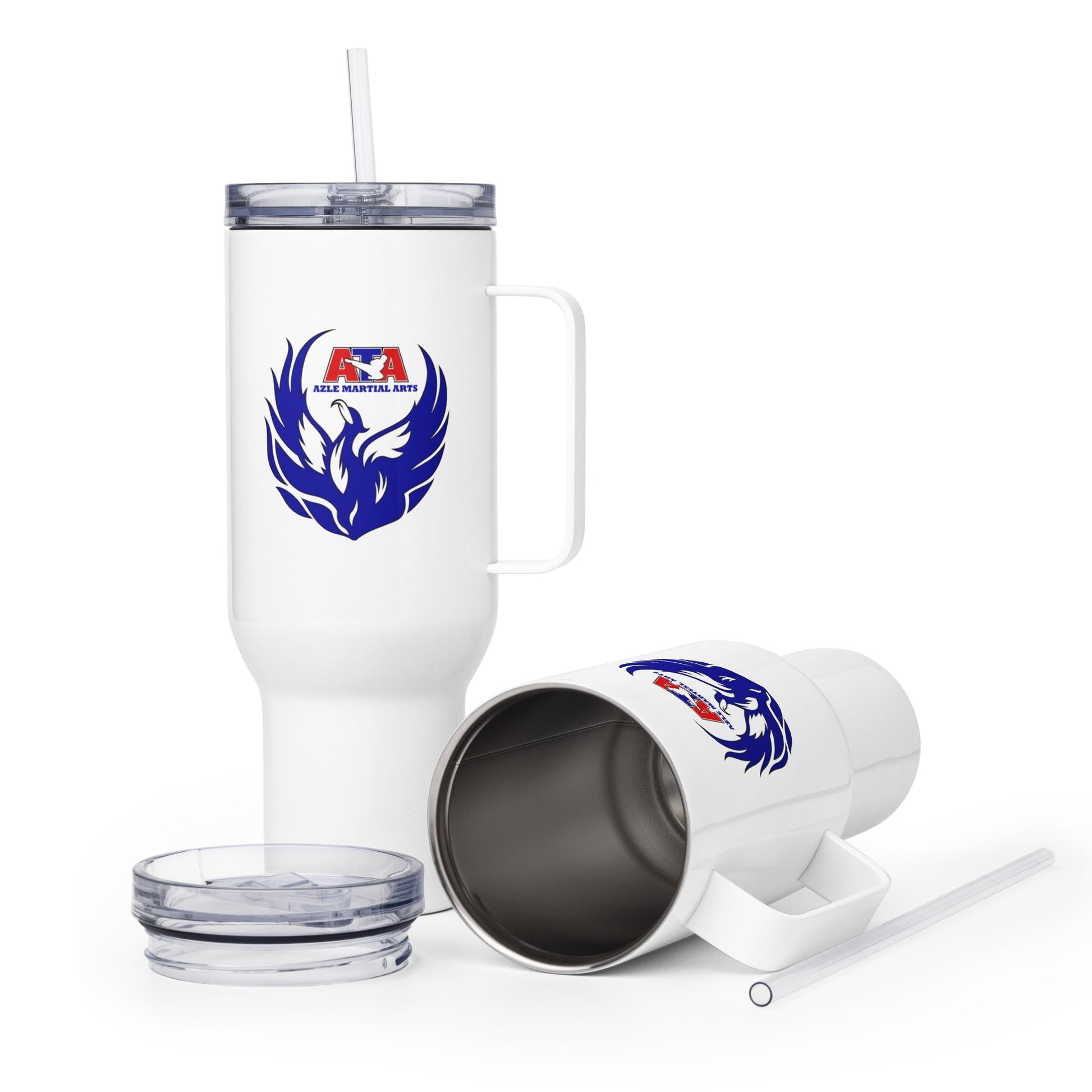 Travel Mug | Azle Martial Arts | Blue Fire Crest Logo