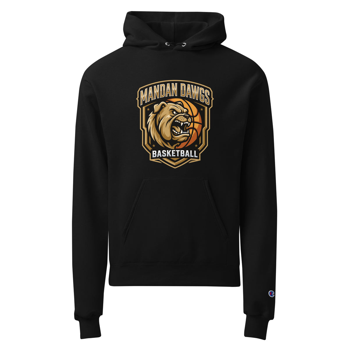 Signature | Champion Hoodie | Mandan Dawgs Basketball | Shield Logo