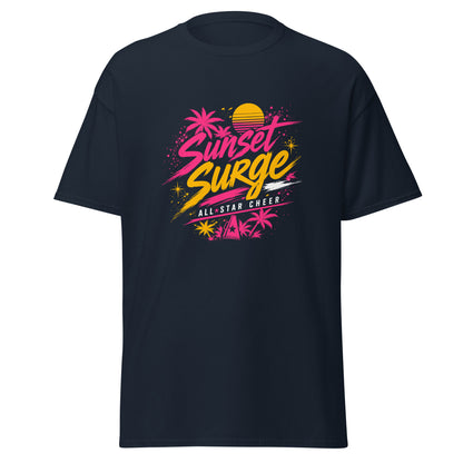Classic | T-Shirt | Sunset Surge All-Star Cheerleading | Neon Palm Cheer Logo
