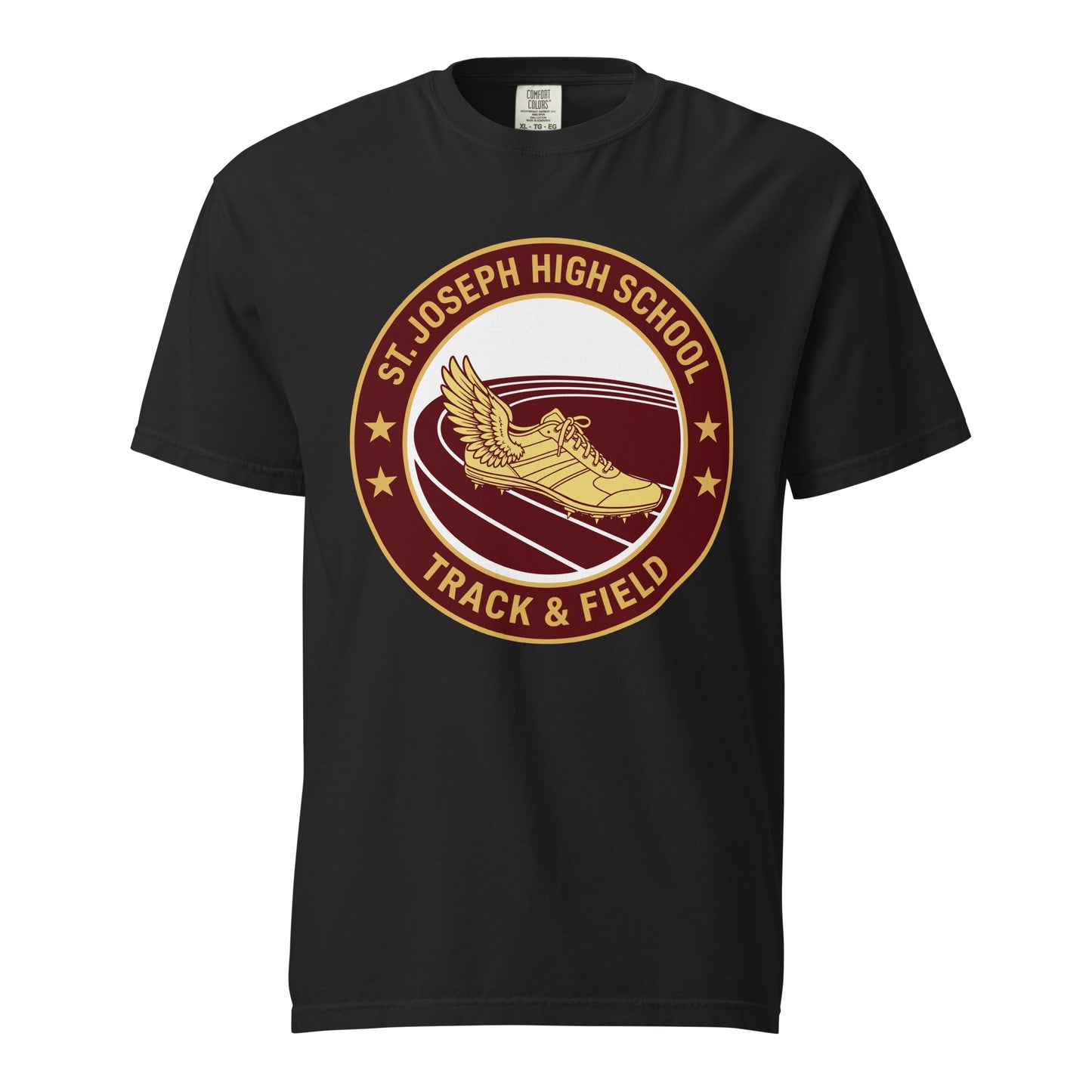 Signature | Comfort Colors T-Shirt | St. Joseph High School - Track & Field | Badge Logo