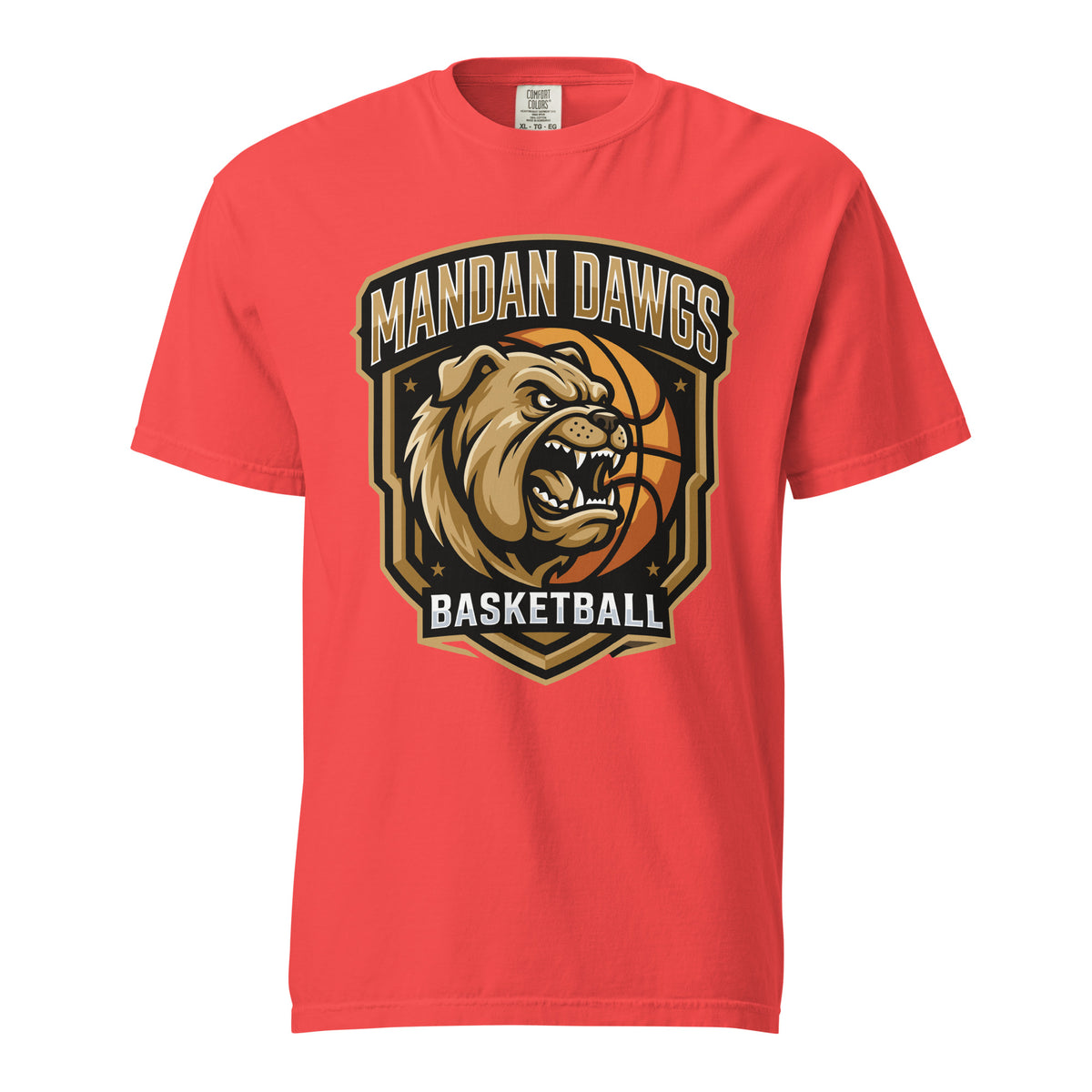 Signature | Comfort Colors T-Shirt | Mandan Dawgs Basketball | Shield Logo