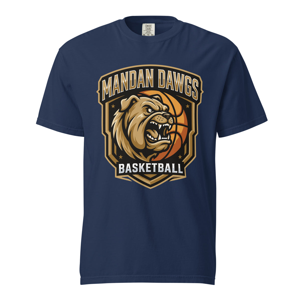 Signature | Comfort Colors T-Shirt | Mandan Dawgs Basketball | Shield Logo