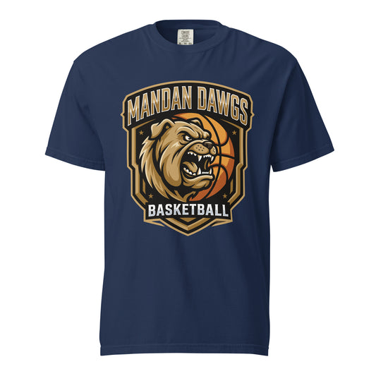 Signature | Comfort Colors T-Shirt | Mandan Dawgs Basketball | Shield Logo