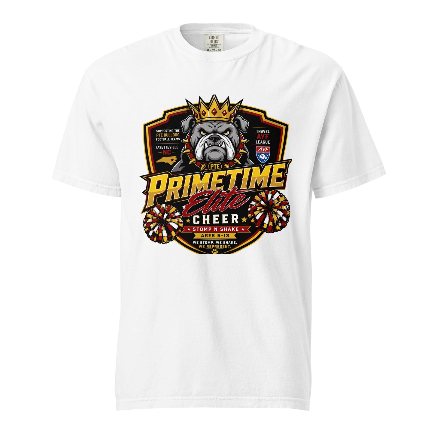 Signature | Comfort Colors T-Shirt | PTE Bulldog Cheer | Shield Logo
